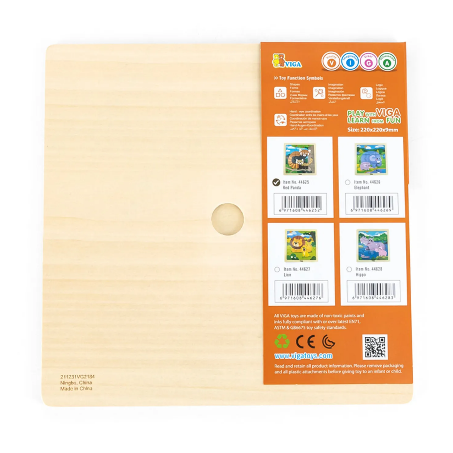 Viga Red Panda, 9 Piece Jigsaw Puzzle, Montessori Wooden Toy, Develops Sensory, Cognitive & Fine Motor Skills, Non-Toxic & Eco-friendly Kids Educational Toy, Suitable for Boys and Girls Aged 18M+