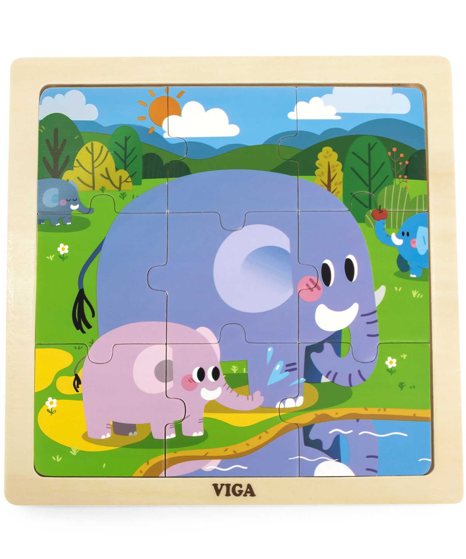 Viga Elephant, 9 Piece Jigsaw Puzzle, Montessori Wooden Toy, Develops Sensory, Cognitive & Fine Motor Skills, Non-Toxic & Eco-friendly Kids Educational Toy, Suitable for Boys and Girls Aged 18M+