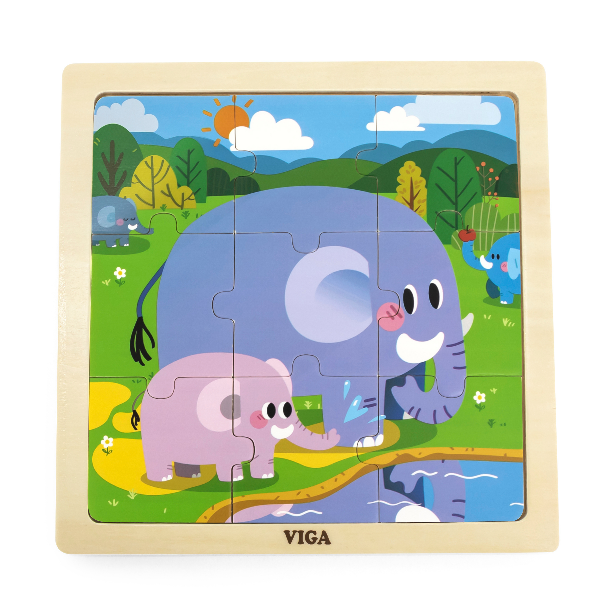 Viga Elephant, 9 Piece Jigsaw Puzzle, Montessori Wooden Toy, Develops Sensory, Cognitive & Fine Motor Skills, Non-Toxic & Eco-friendly Kids Educational Toy, Suitable for Boys and Girls Aged 18M+
