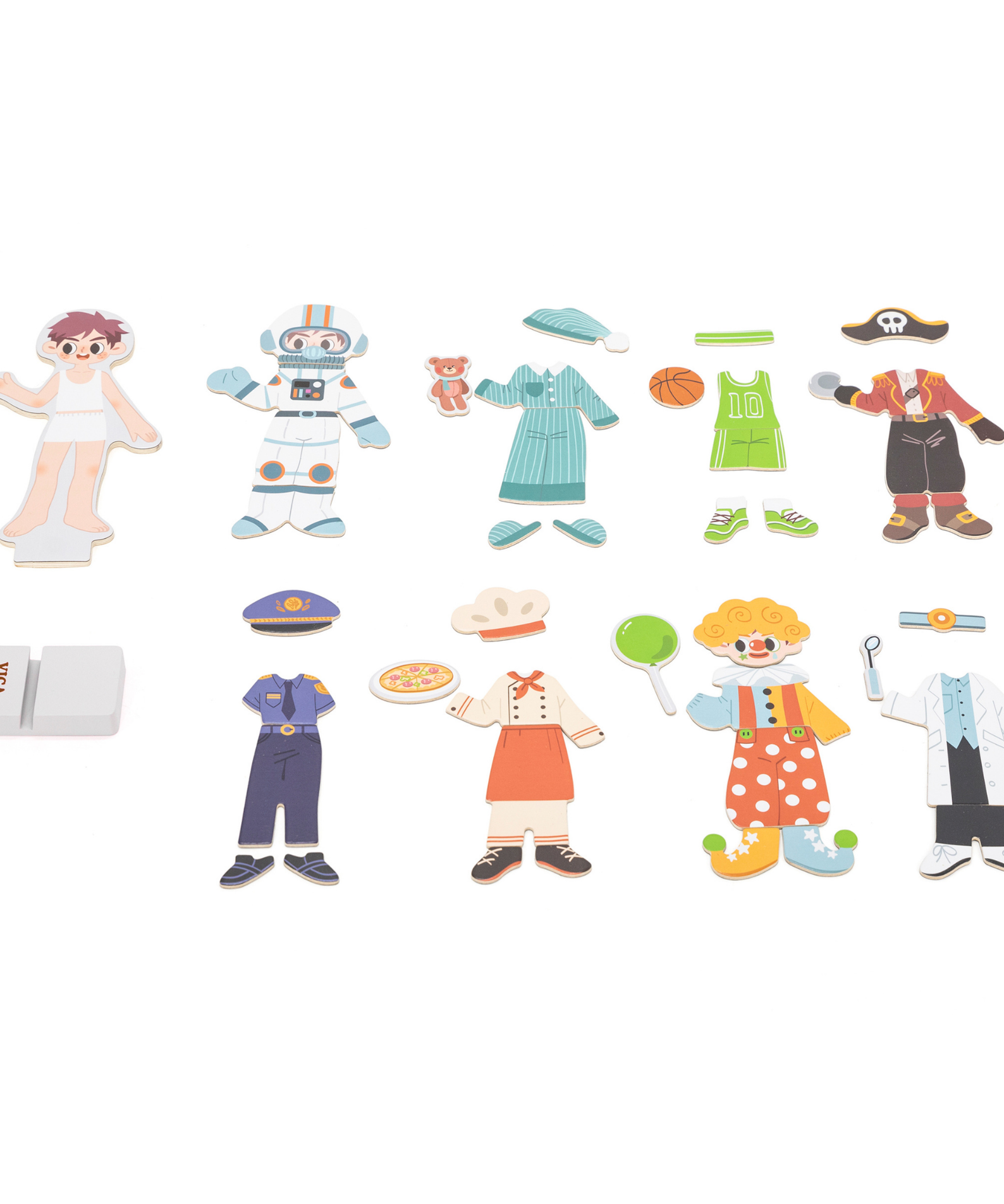 VIGA Magnetic Dress Up Boy Toy  Educational Wooden Magnetic Outfit Set with 40+ Pieces  8 Themed Looks  Develops Imagination, Hand-Eye Coordination, and Social Skills  Suitable for Ages 3 and Up