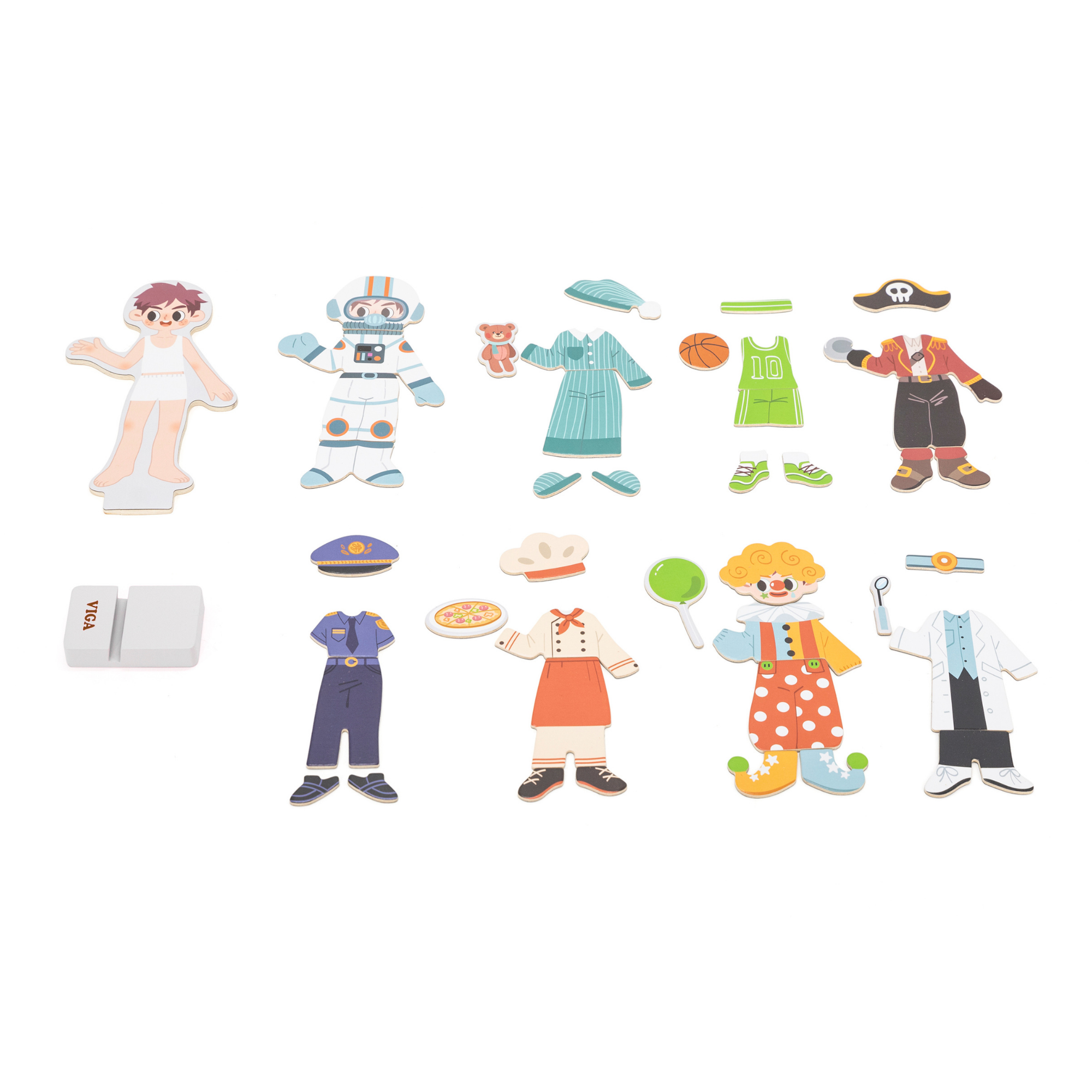 VIGA Magnetic Dress Up Boy Toy  Educational Wooden Magnetic Outfit Set with 40+ Pieces  8 Themed Looks  Develops Imagination, Hand-Eye Coordination, and Social Skills  Suitable for Ages 3 and Up