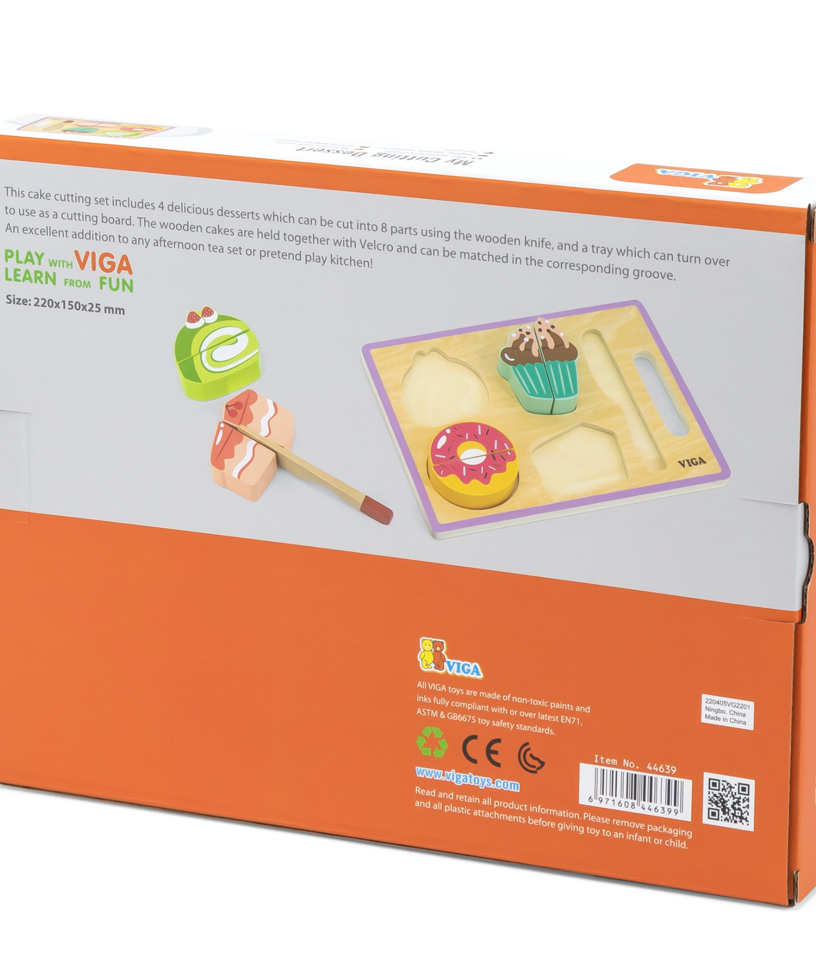 VIGA My Cutting Dessert Set  Wooden Roleplay Toy with Cutting Board, Knife, and Dessert Pieces  Safe Velcro Slicing Toy for Kids 18 Months and Up