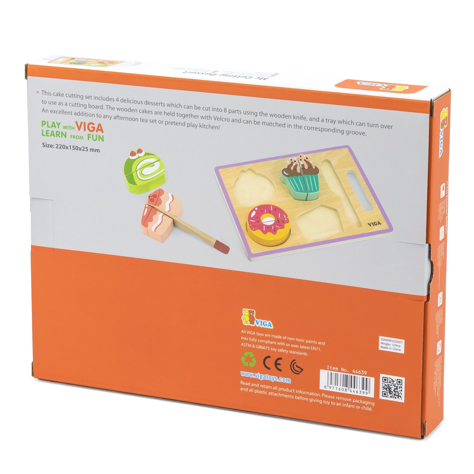 VIGA My Cutting Dessert Set  Wooden Roleplay Toy with Cutting Board, Knife, and Dessert Pieces  Safe Velcro Slicing Toy for Kids 18 Months and Up