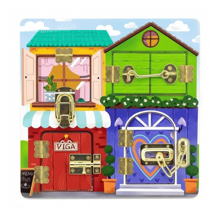Viga Wooden Manipulation Board Lock and Latch House – Wooden Lock & Latch Learning Board (Ages 18+ Months)