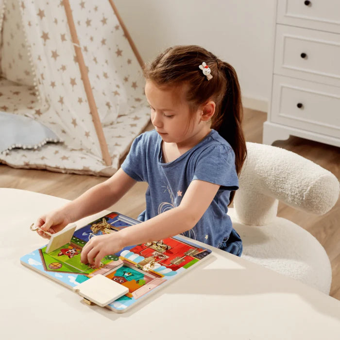 Viga Wooden Manipulation Board Lock and Latch House – Wooden Lock & Latch Learning Board (Ages 18+ Months)