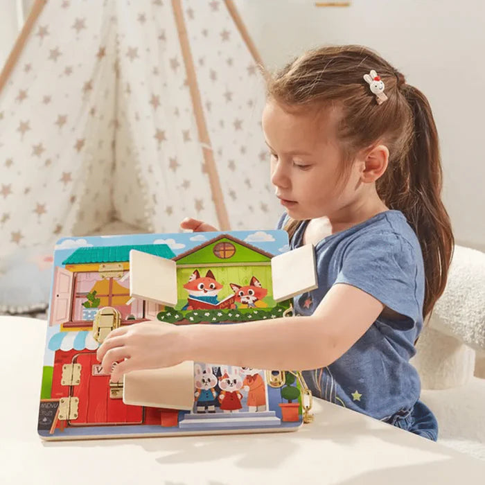 Viga Wooden Manipulation Board Lock and Latch House – Wooden Lock & Latch Learning Board (Ages 18+ Months)