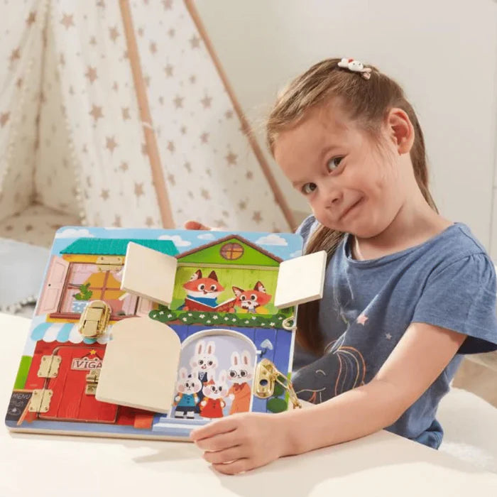 Viga Wooden Manipulation Board Lock and Latch House – Wooden Lock & Latch Learning Board (Ages 18+ Months)
