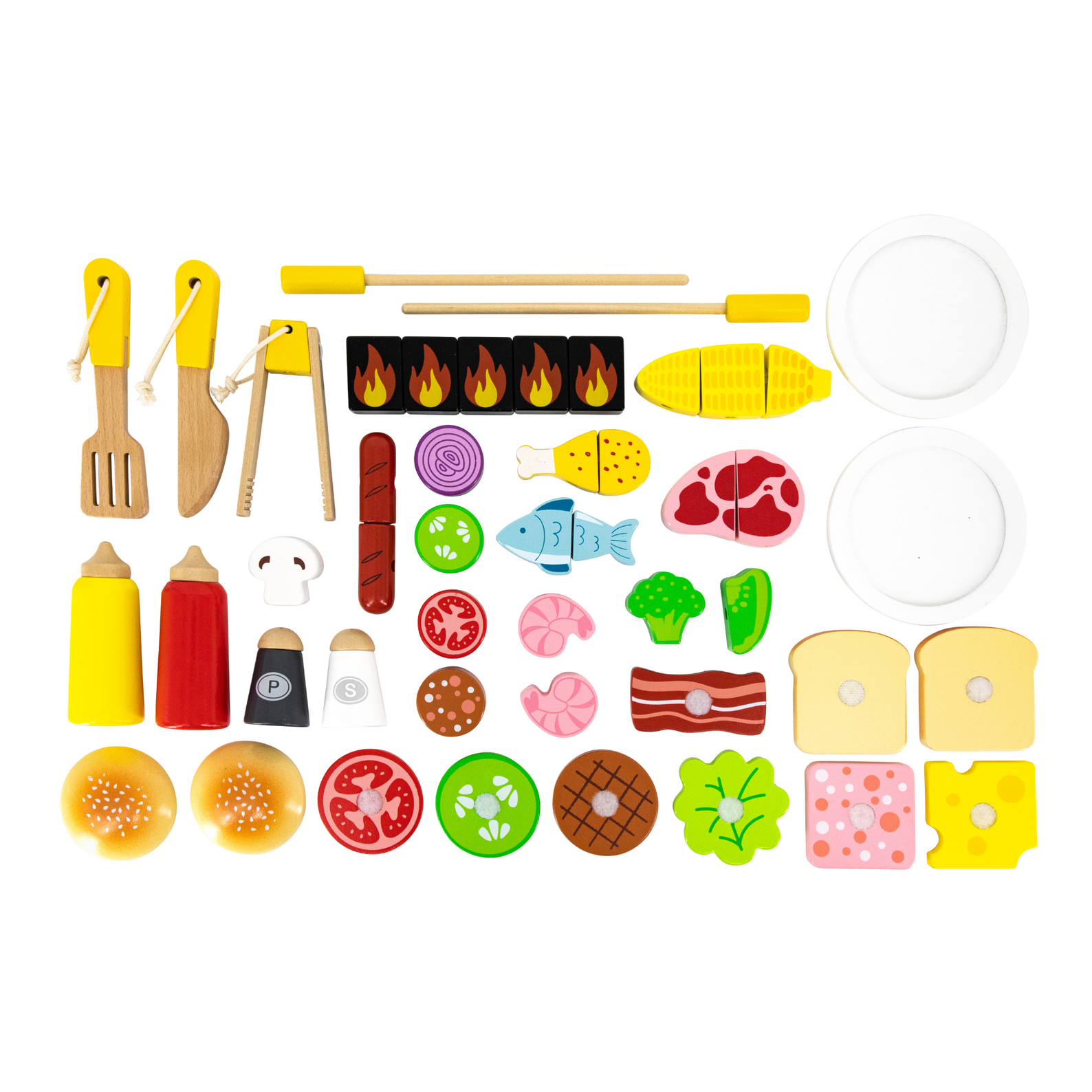 VIGA Wooden BBQ Grill Playset with 47 Accessories  Realistic Roleplay Toy with Sound Effects, Vegetables, Meat, and Grill Tools  Educational Toy for Kids