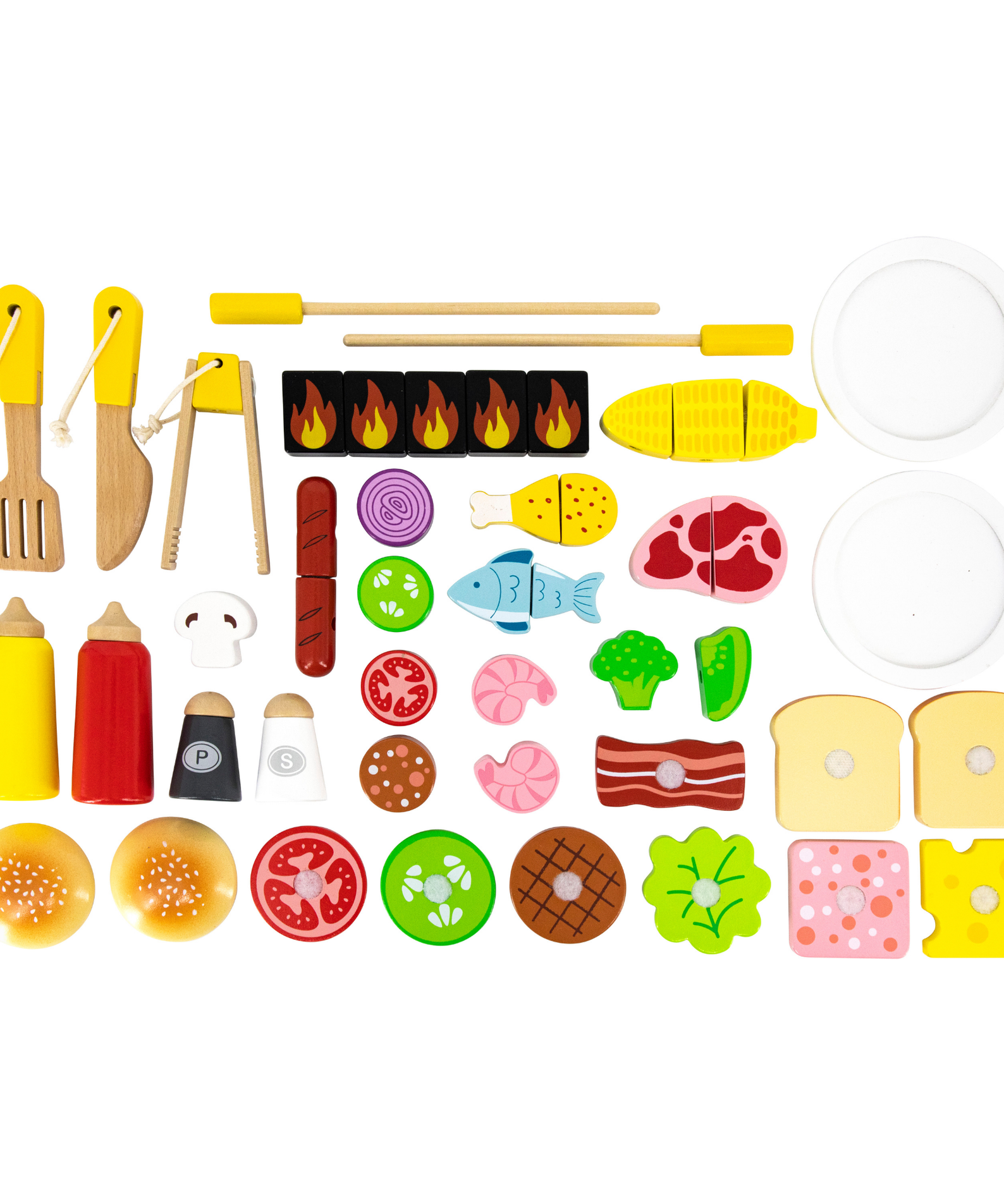 VIGA Wooden BBQ Grill Playset with 47 Accessories  Realistic Roleplay Toy with Sound Effects, Vegetables, Meat, and Grill Tools  Educational Toy for Kids