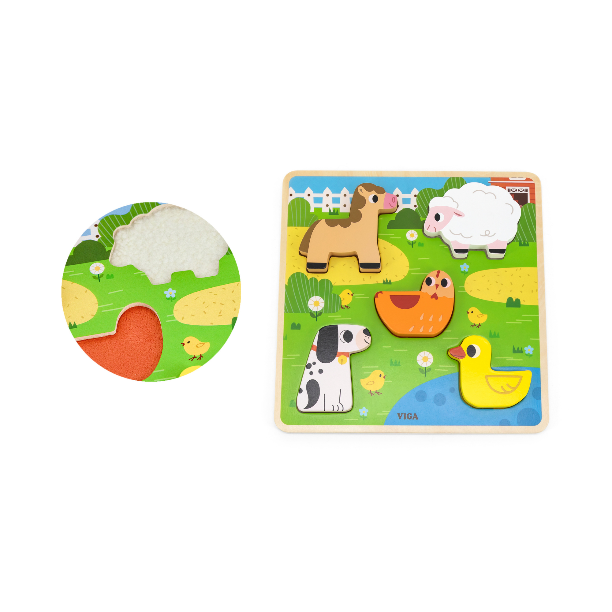 Viga Farm, 5 Piece Block Puzzle, Montessori Wooden Toy, Develops Sensory, Cognitive & Fine Motor Skills, Non-Toxic & Eco-friendly Kids Educational Toy, Suitable for Boys and Girls Aged 18M+