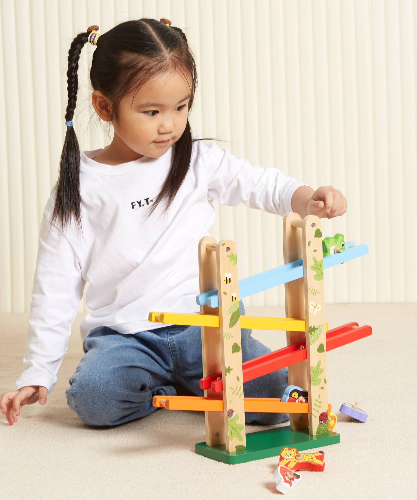 VIGA Jungle Slider Wooden Toy  Four-Level Animal Slide with Spinning Blocks  Educational Motor Skills Development Toy for Toddlers and Preschoolers