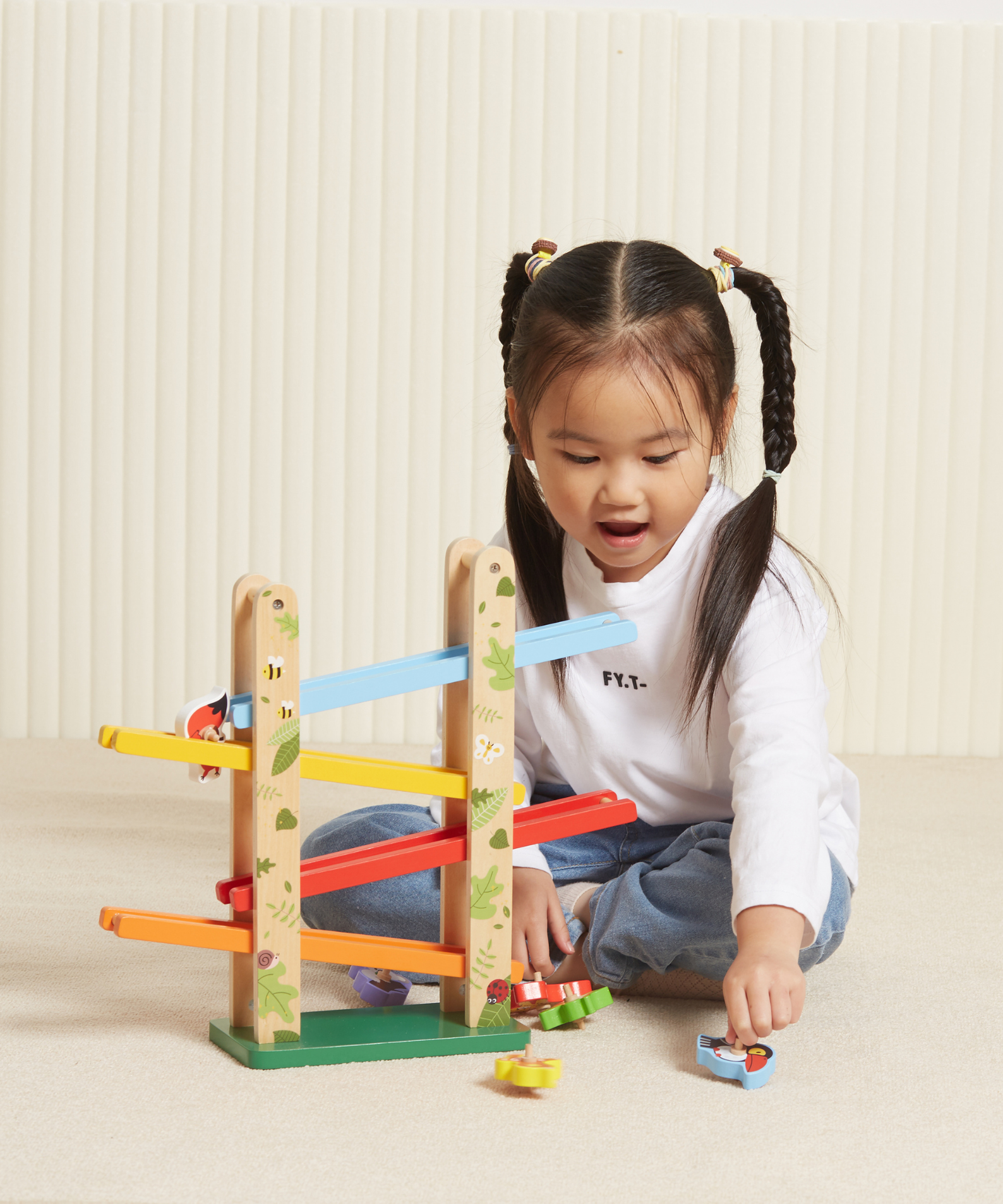 VIGA Jungle Slider Wooden Toy  Four-Level Animal Slide with Spinning Blocks  Educational Motor Skills Development Toy for Toddlers and Preschoolers