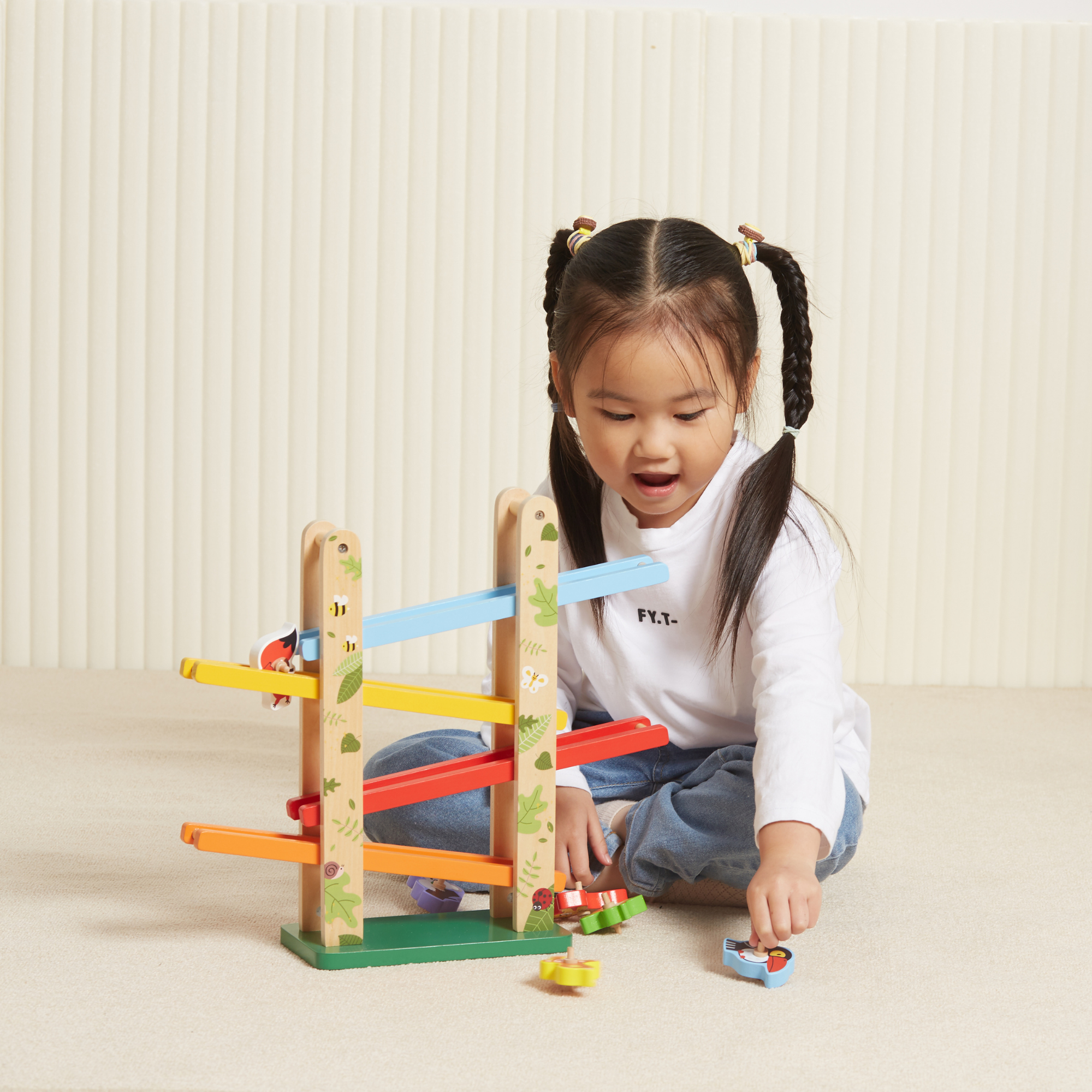 VIGA Jungle Slider Wooden Toy  Four-Level Animal Slide with Spinning Blocks  Educational Motor Skills Development Toy for Toddlers and Preschoolers