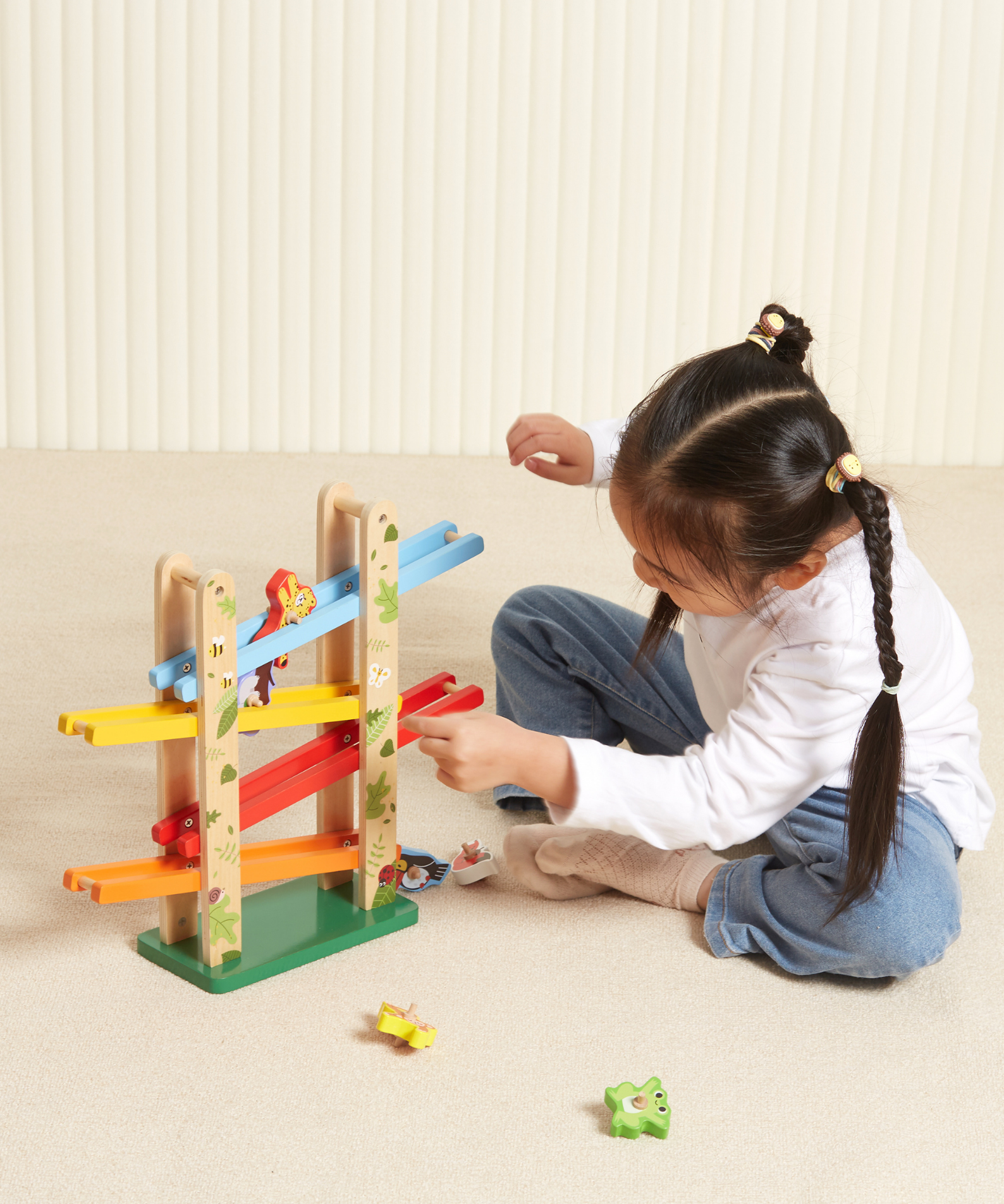 VIGA Jungle Slider Wooden Toy  Four-Level Animal Slide with Spinning Blocks  Educational Motor Skills Development Toy for Toddlers and Preschoolers