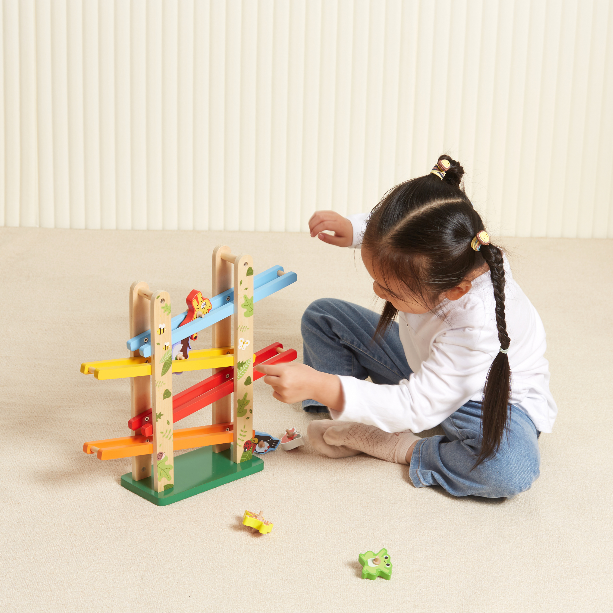 VIGA Jungle Slider Wooden Toy  Four-Level Animal Slide with Spinning Blocks  Educational Motor Skills Development Toy for Toddlers and Preschoolers