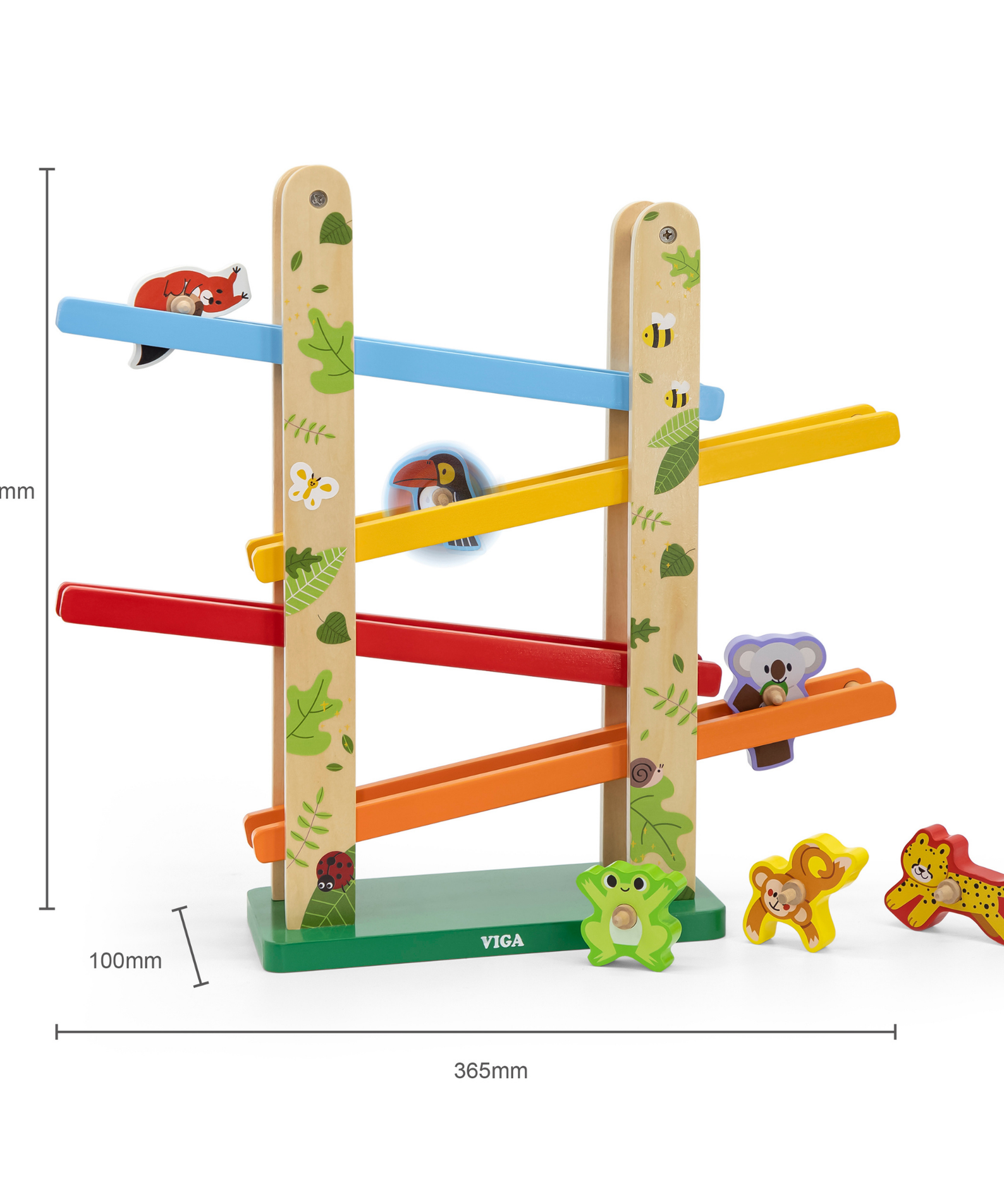 VIGA Jungle Slider Wooden Toy  Four-Level Animal Slide with Spinning Blocks  Educational Motor Skills Development Toy for Toddlers and Preschoolers