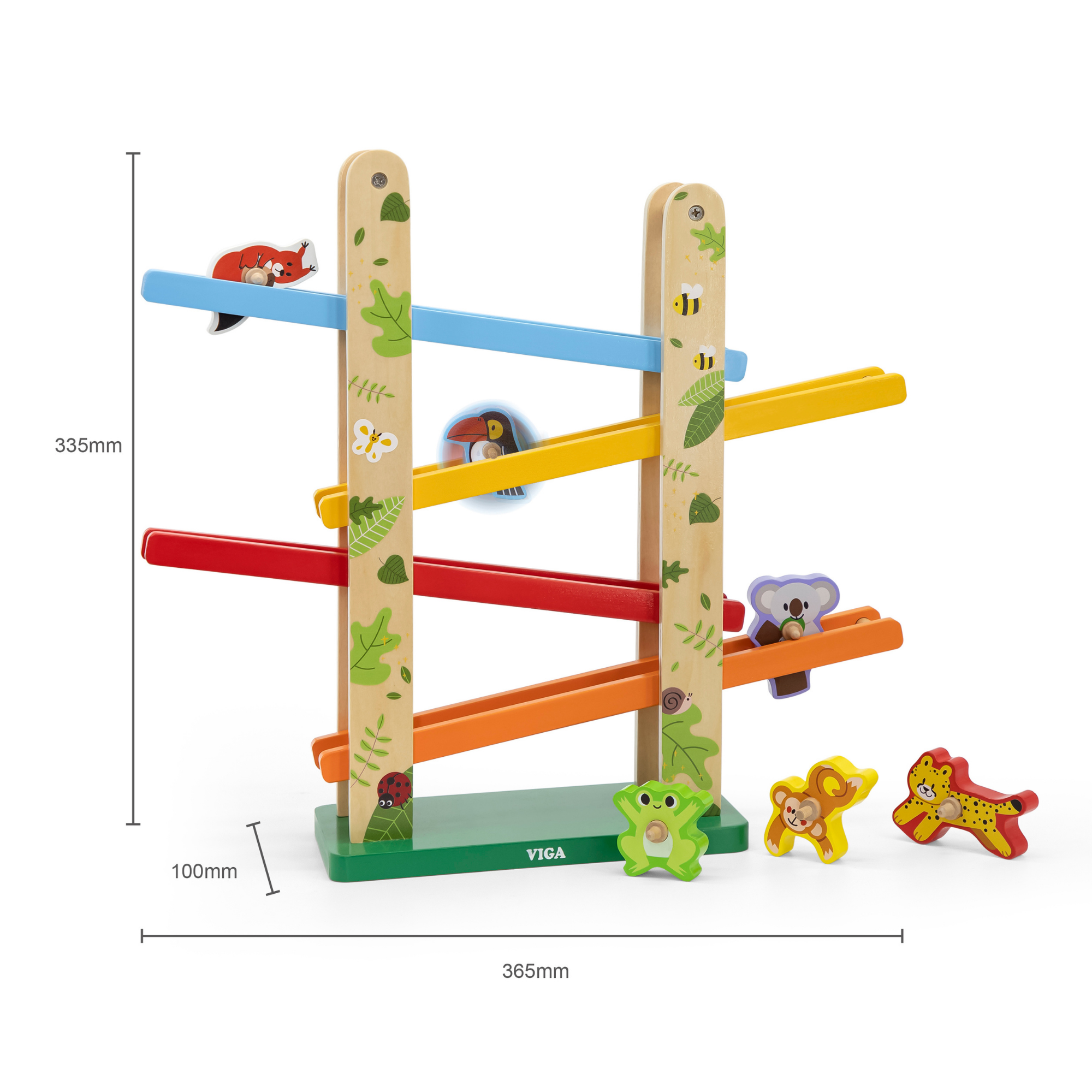 VIGA Jungle Slider Wooden Toy  Four-Level Animal Slide with Spinning Blocks  Educational Motor Skills Development Toy for Toddlers and Preschoolers