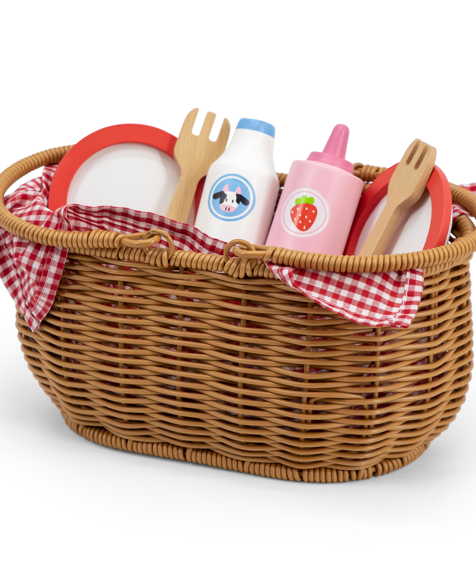 VIGA Picnic Set with Basket  30-Piece Wooden Toy Food and Accessories for Role Play  Durable and Safe for Toddlers and Preschoolers