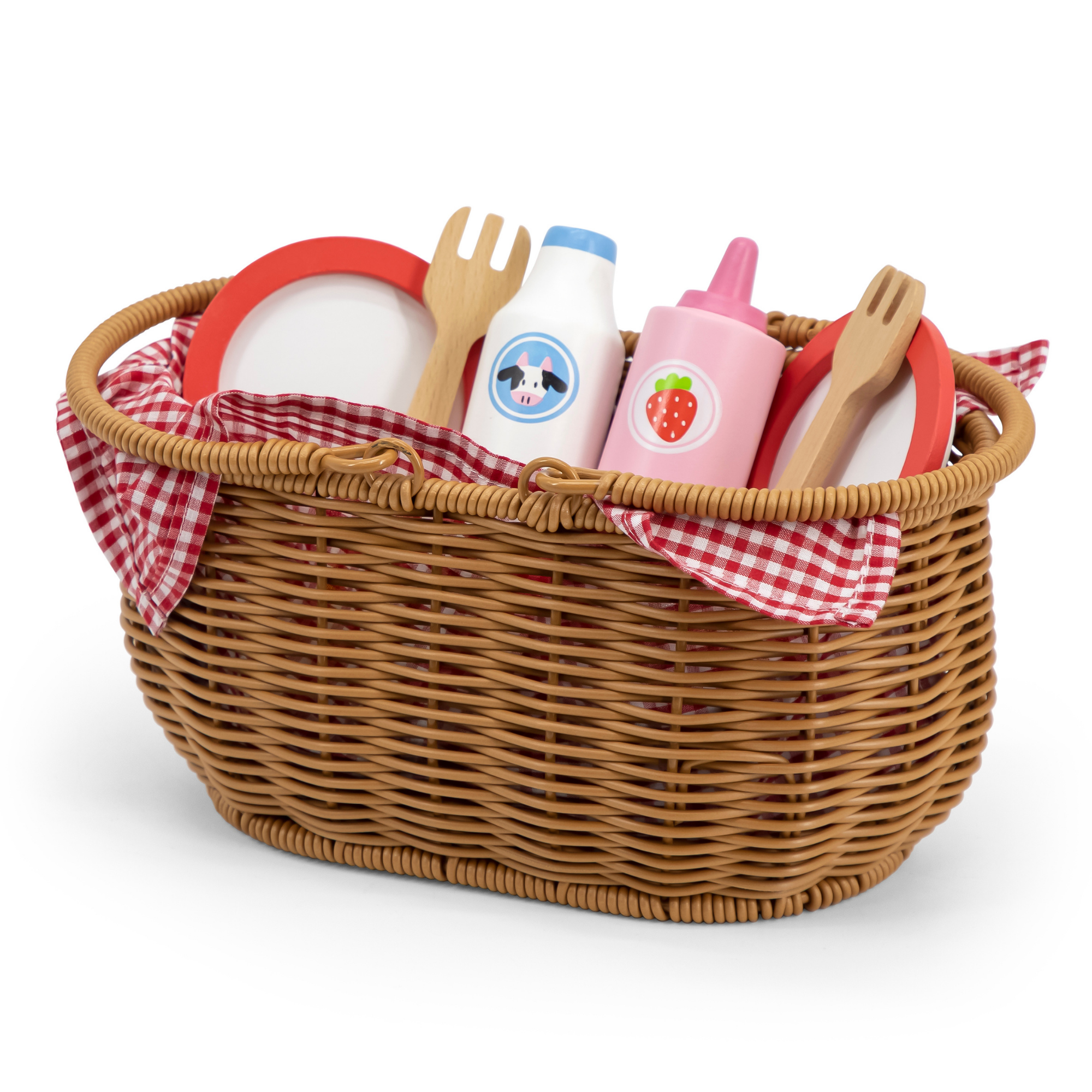 VIGA Picnic Set with Basket  30-Piece Wooden Toy Food and Accessories for Role Play  Durable and Safe for Toddlers and Preschoolers