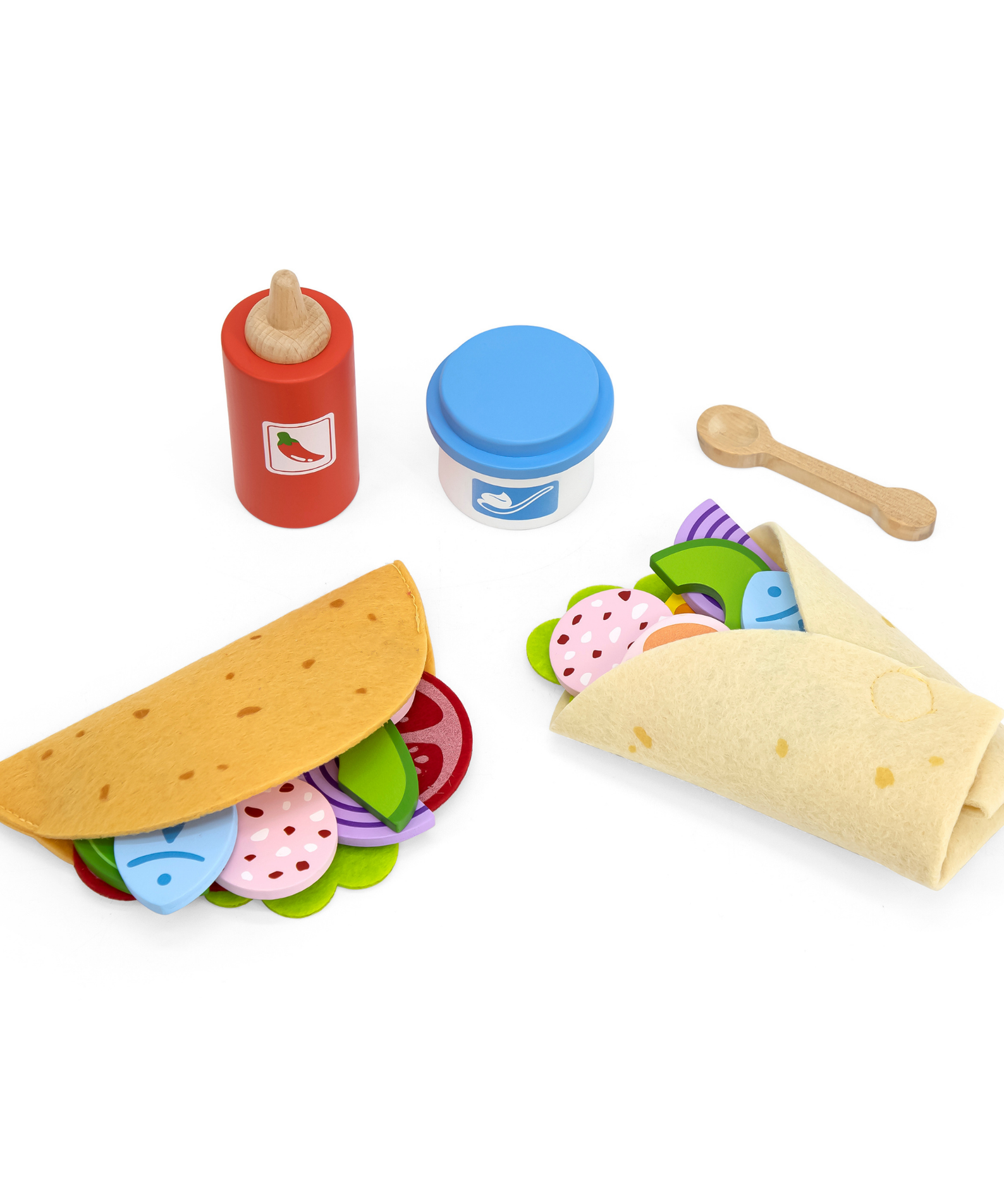 VIGA Taco Set  27-Piece Wooden Food Role Play Toy with Felt Tortilla and Accessories  Safe and Educational for Toddlers and Preschoolers