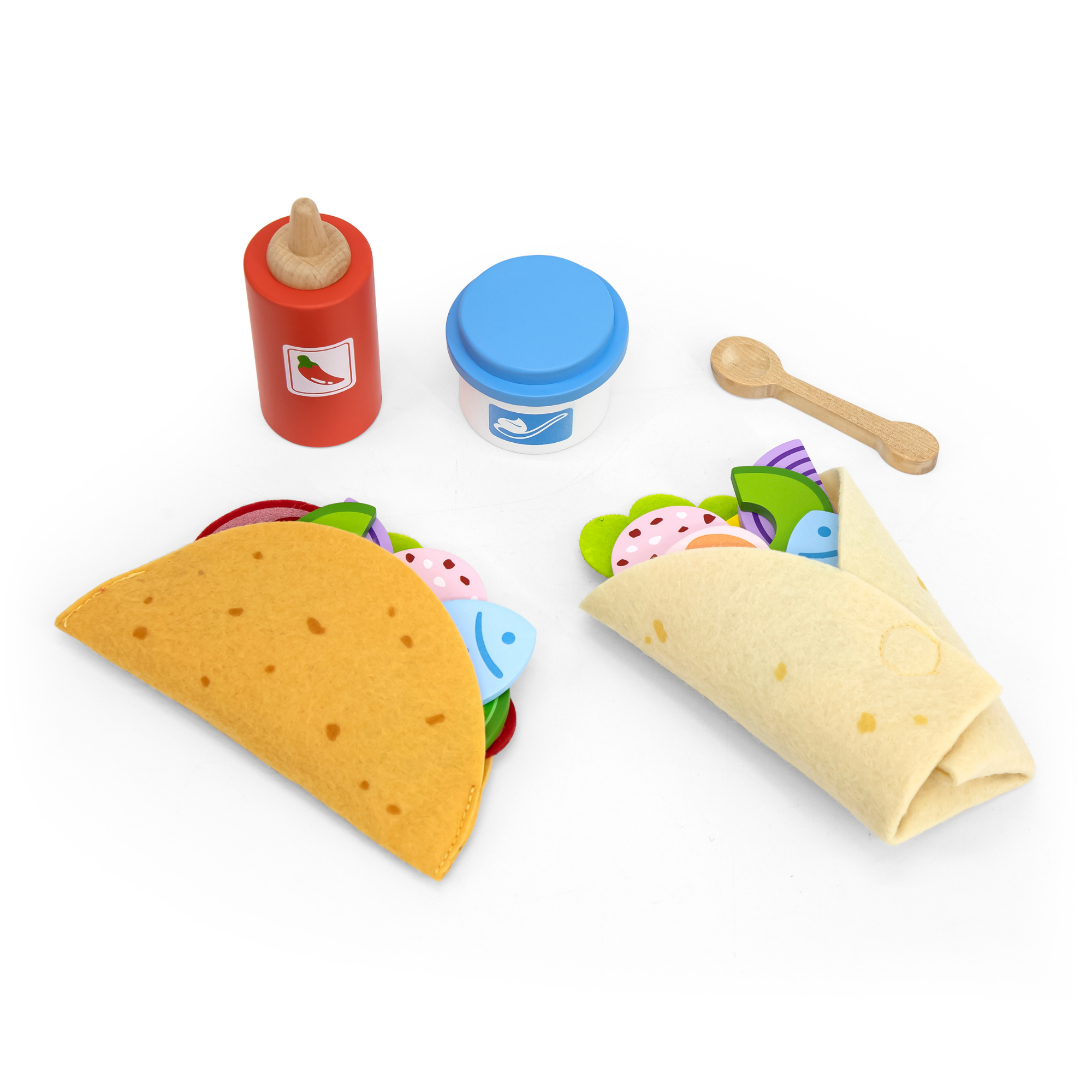 VIGA Taco Set  27-Piece Wooden Food Role Play Toy with Felt Tortilla and Accessories  Safe and Educational for Toddlers and Preschoolers