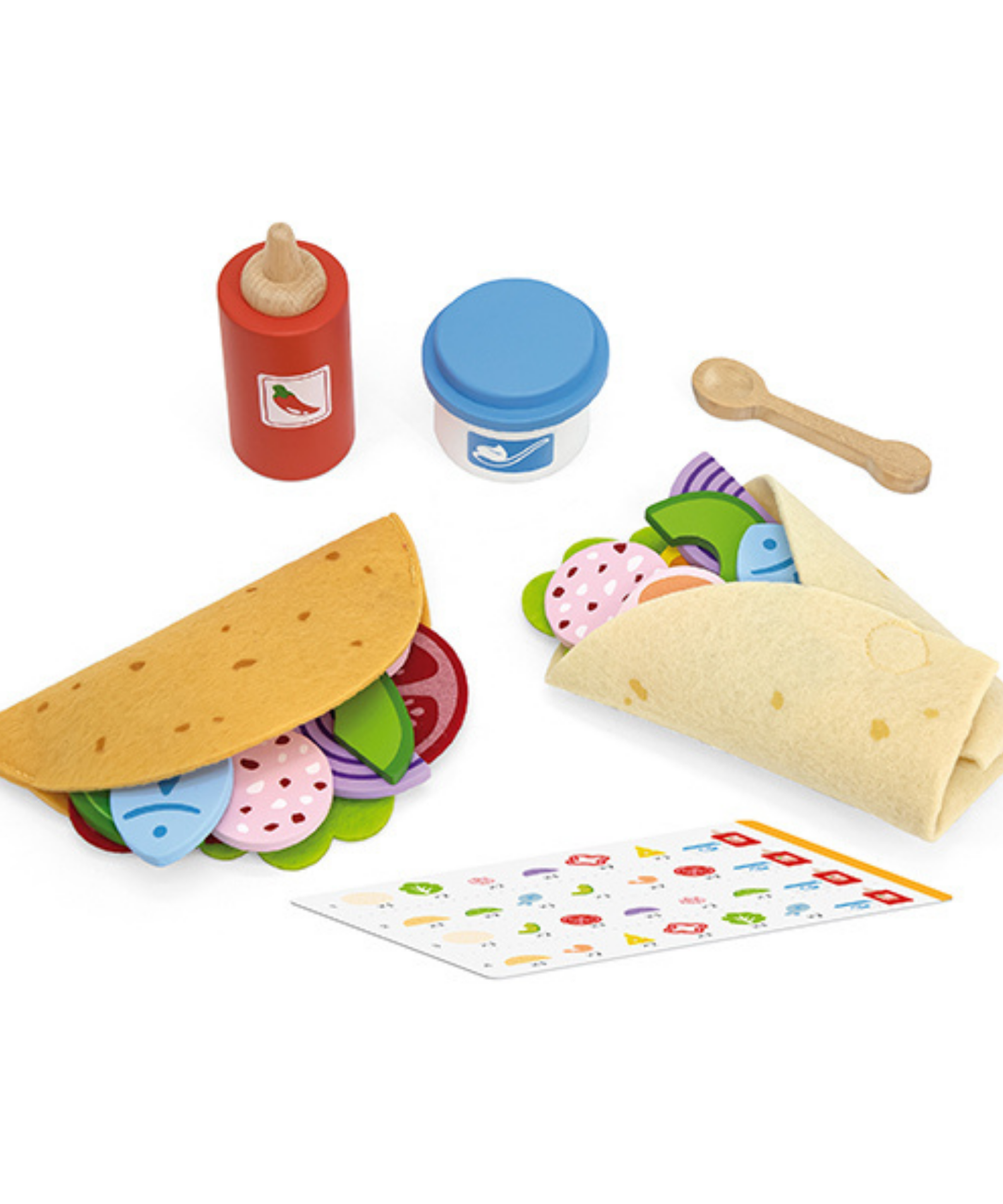 VIGA Taco Set  27-Piece Wooden Food Role Play Toy with Felt Tortilla and Accessories  Safe and Educational for Toddlers and Preschoolers