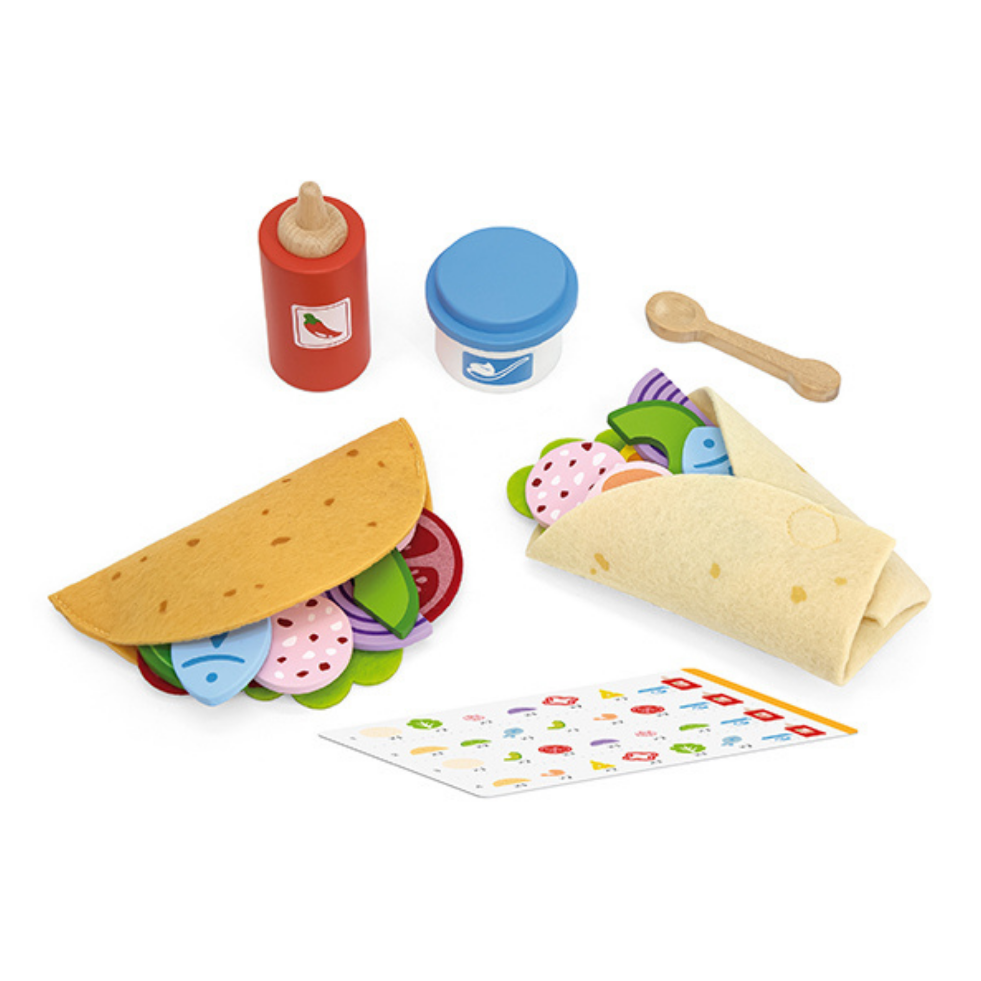 VIGA Taco Set  27-Piece Wooden Food Role Play Toy with Felt Tortilla and Accessories  Safe and Educational for Toddlers and Preschoolers
