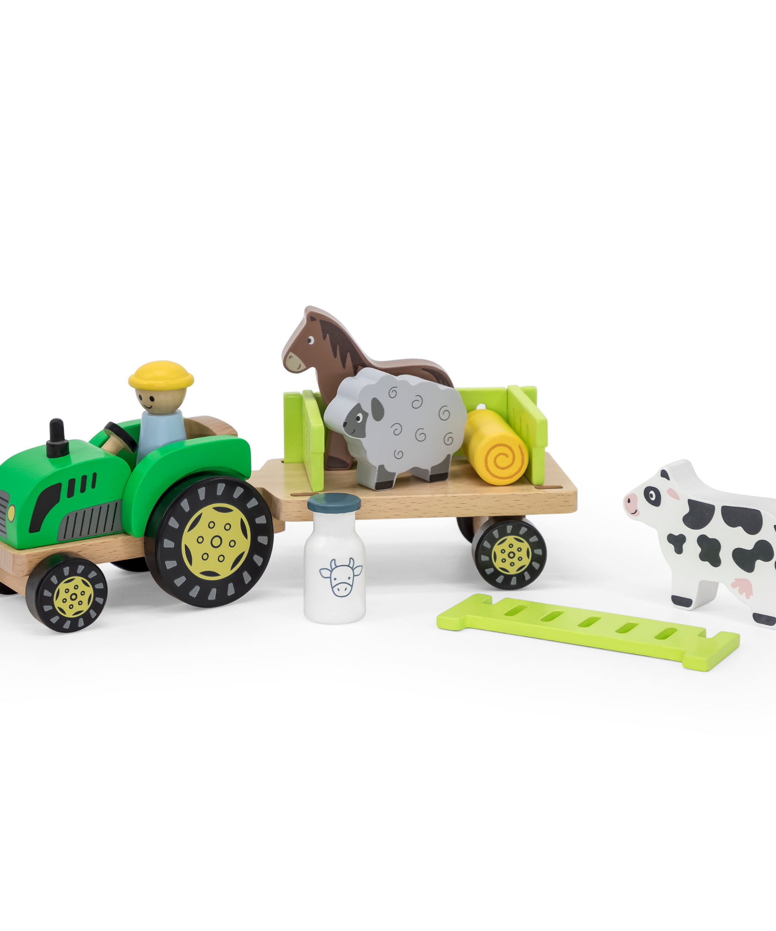 VIGA Farm Tractor Wooden Toy with Animals and Trailer  Educational Roleplay Set for Toddlers and Preschoolers