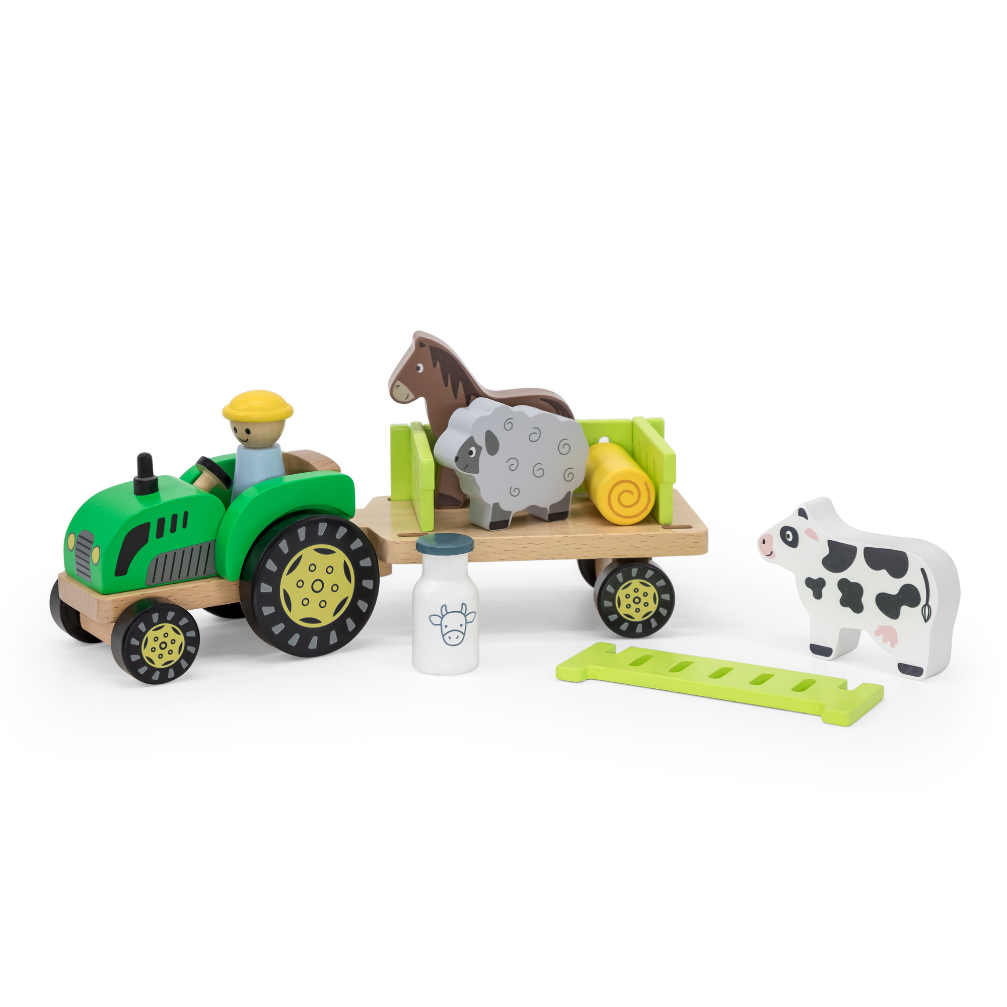 VIGA Farm Tractor Wooden Toy with Animals and Trailer  Educational Roleplay Set for Toddlers and Preschoolers
