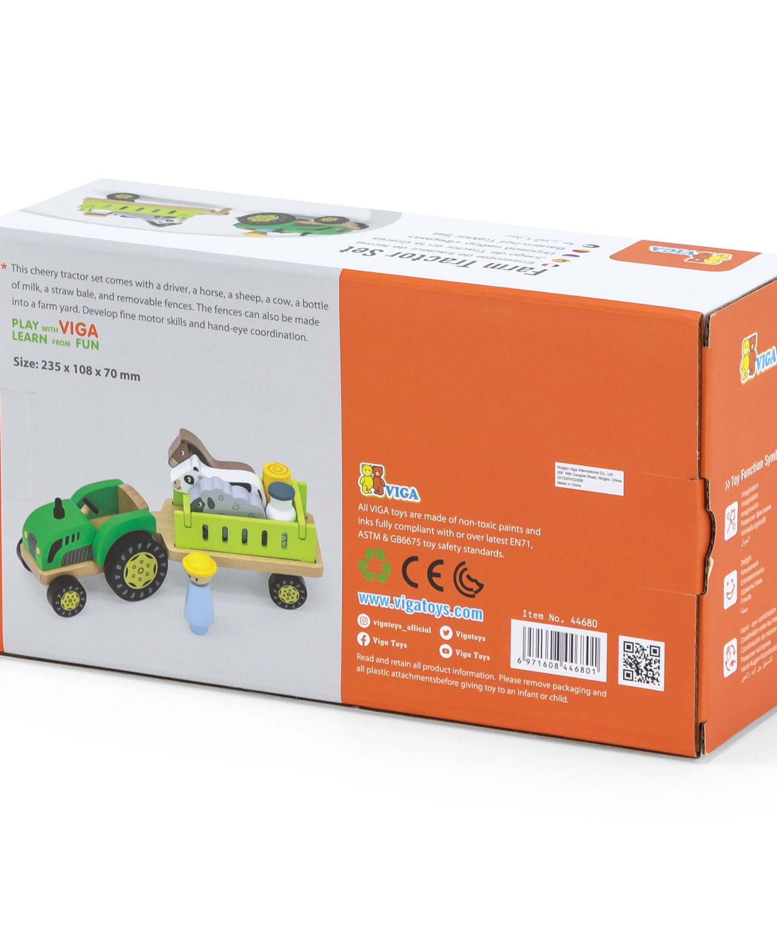 VIGA Farm Tractor Wooden Toy with Animals and Trailer  Educational Roleplay Set for Toddlers and Preschoolers