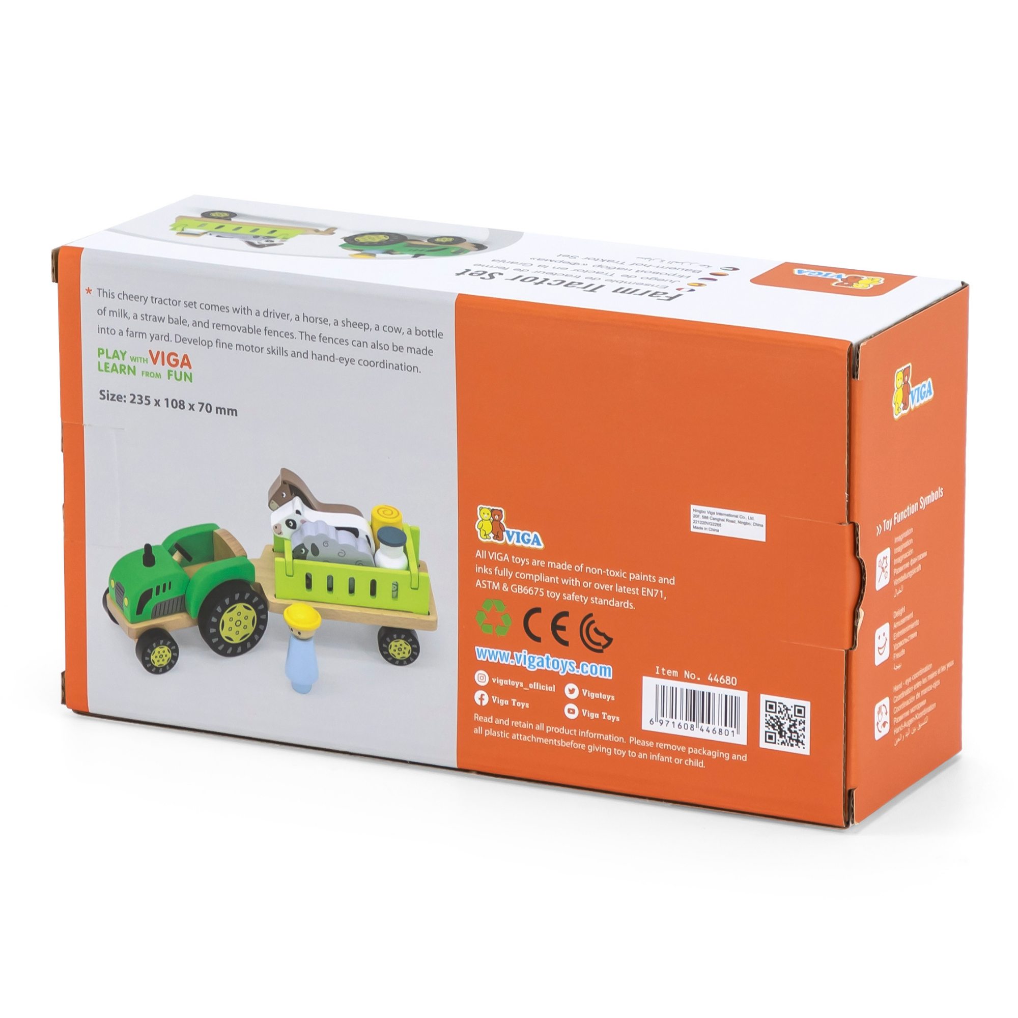 VIGA Farm Tractor Wooden Toy with Animals and Trailer  Educational Roleplay Set for Toddlers and Preschoolers
