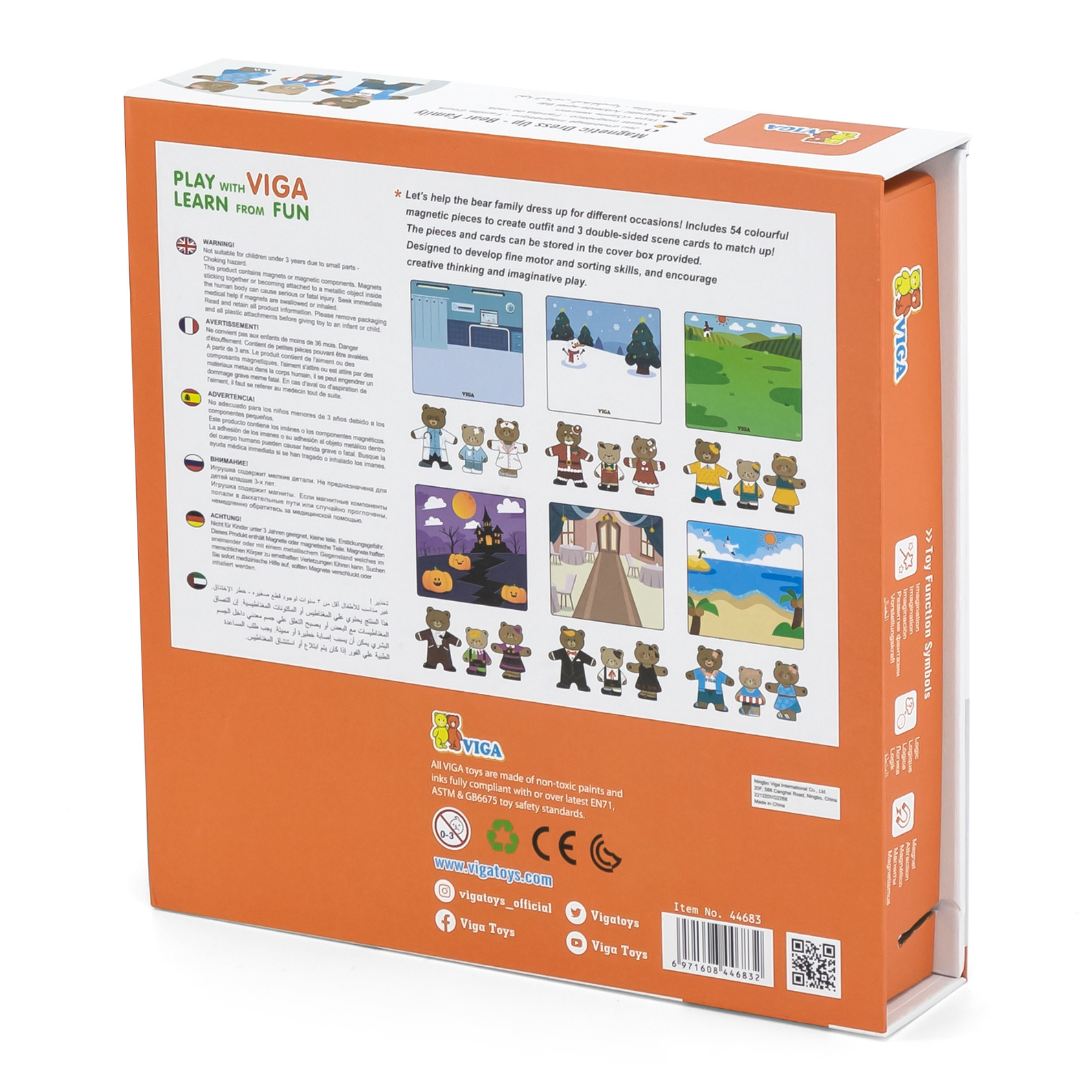 VIGA Magnetic Dress Up Bear Family Toy  Educational Magnetic Puzzle with 54 Pieces for Creative Role Play