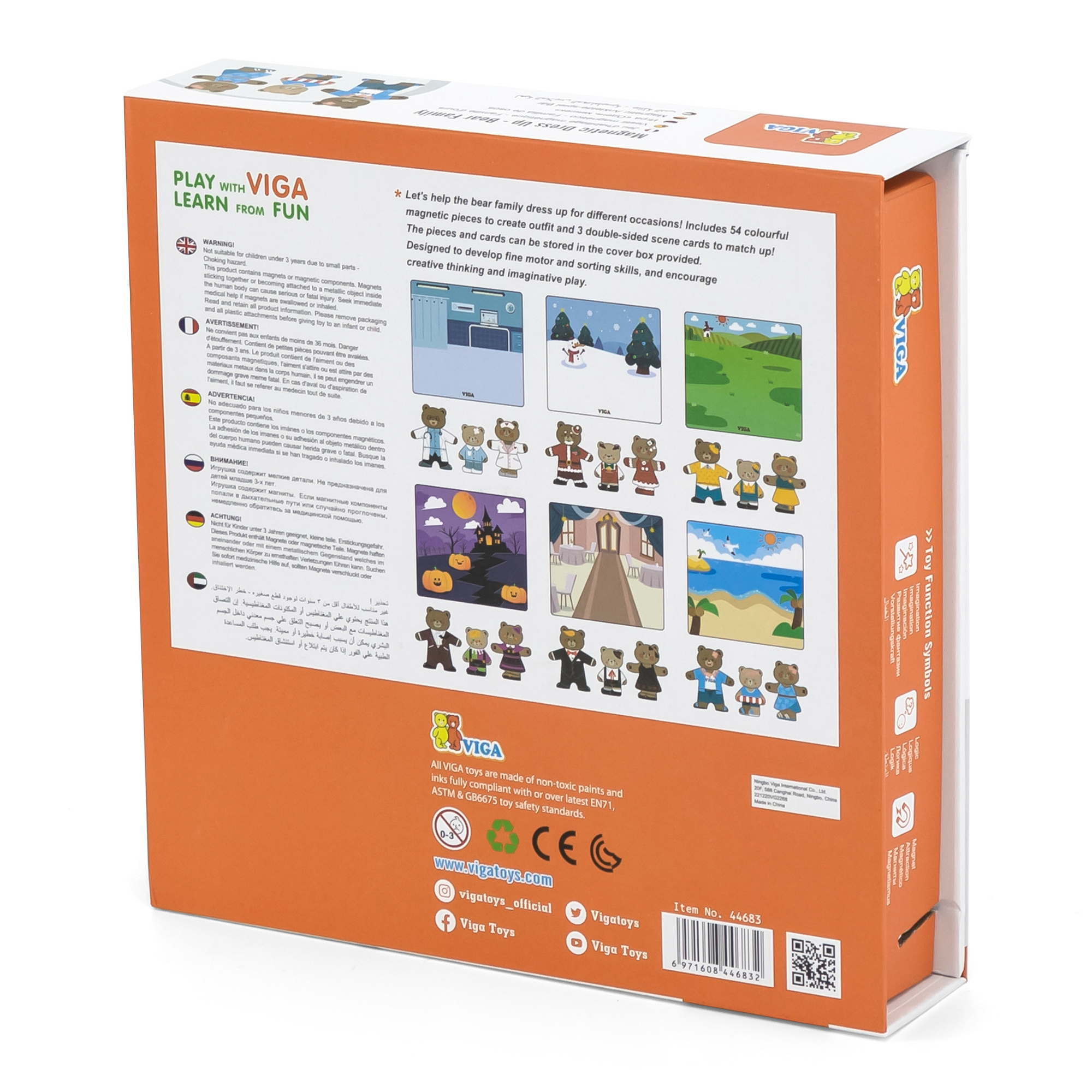 VIGA Magnetic Dress Up Bear Family Toy  Educational Magnetic Puzzle with 54 Pieces for Creative Role Play