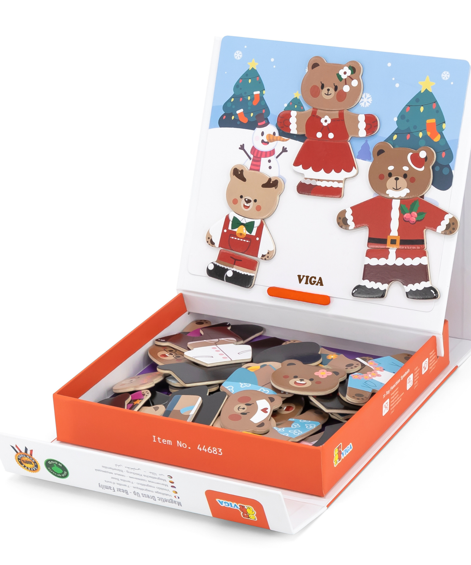 VIGA Magnetic Dress Up Bear Family Toy  Educational Magnetic Puzzle with 54 Pieces for Creative Role Play