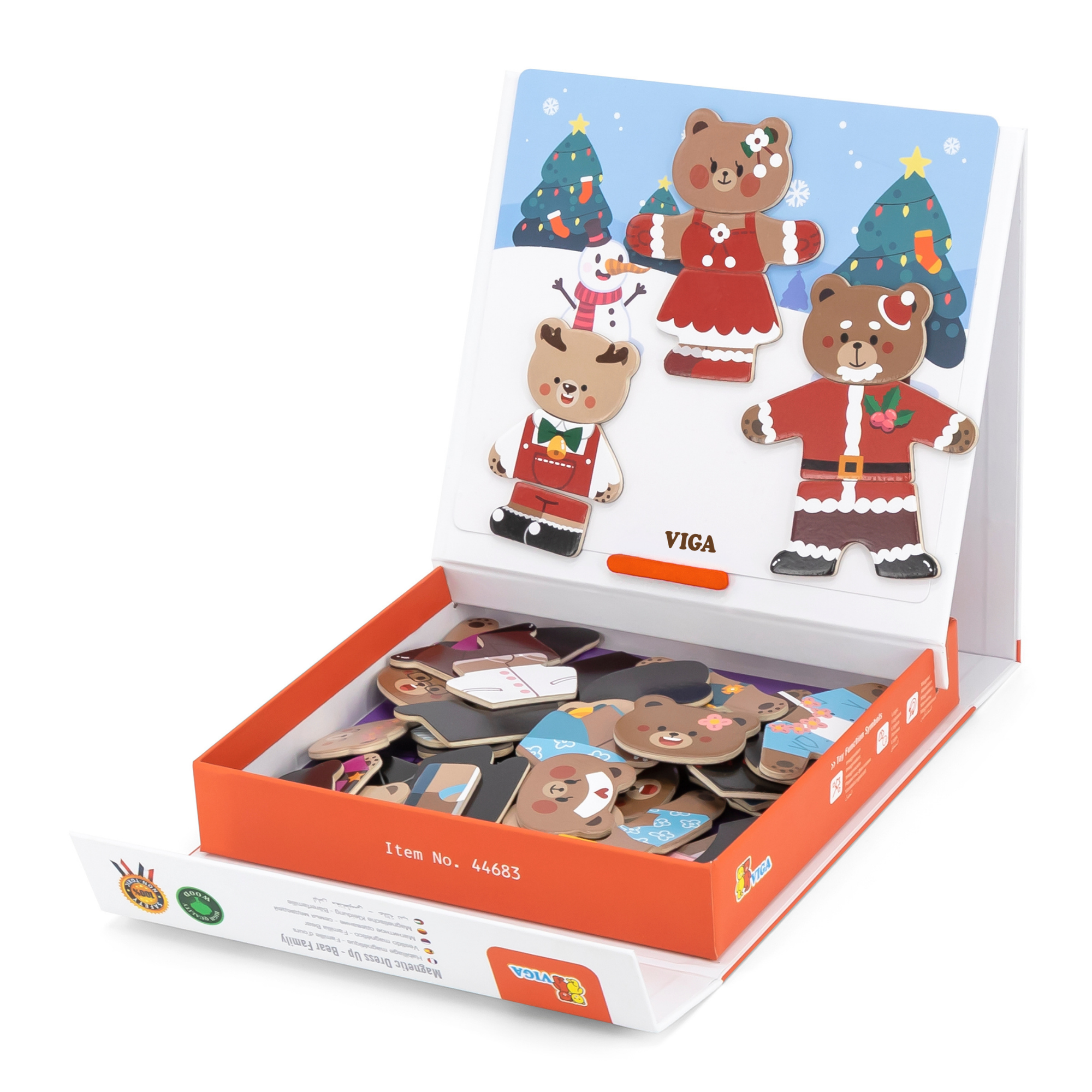 VIGA Magnetic Dress Up Bear Family Toy  Educational Magnetic Puzzle with 54 Pieces for Creative Role Play
