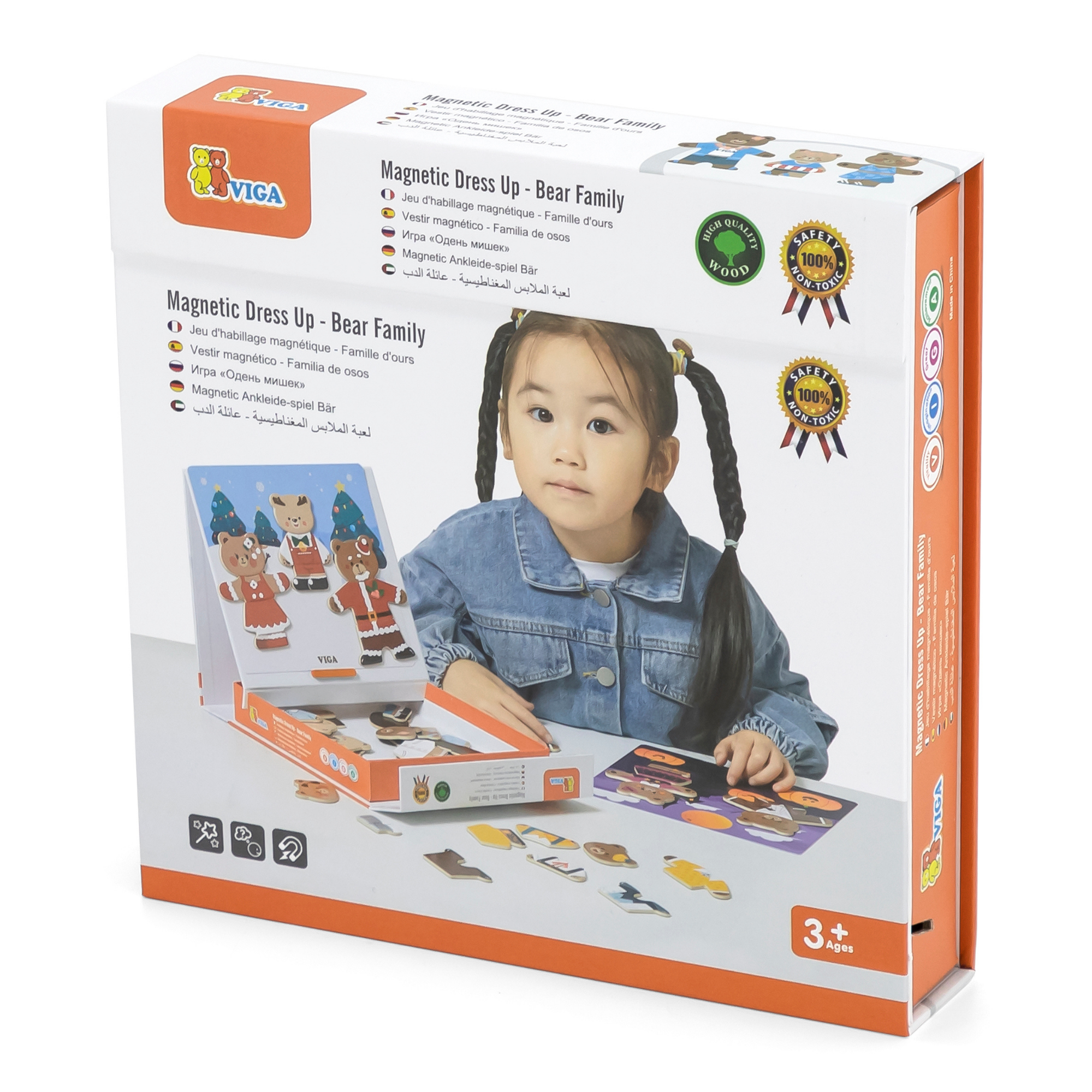 VIGA Magnetic Dress Up Bear Family Toy  Educational Magnetic Puzzle with 54 Pieces for Creative Role Play