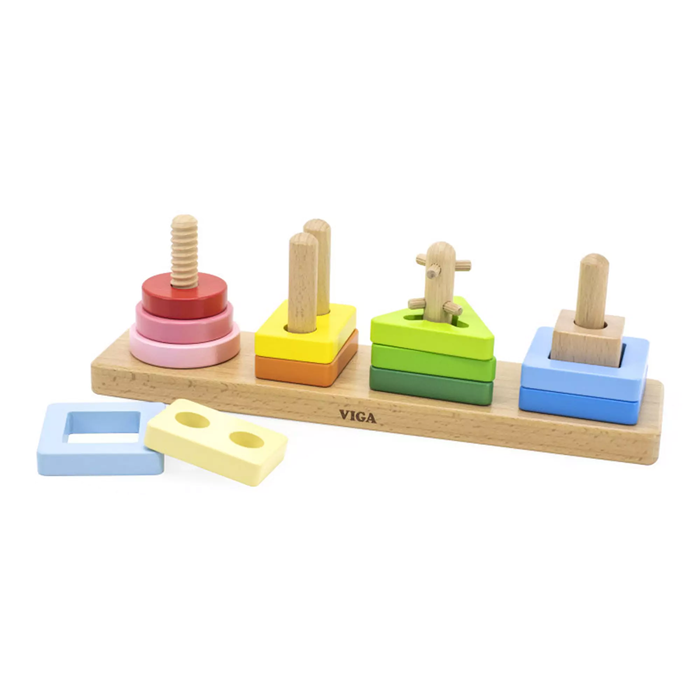 VIGA Wooden Geometric Maze Stacker | Montessori Shape Sorting and Stacking Toy for Kids Age 18 Months+