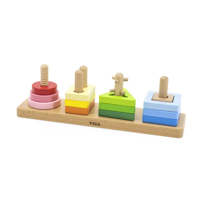 VIGA Wooden Geometric Maze Stacker | Montessori Shape Sorting and Stacking Toy for Kids Age 18 Months+