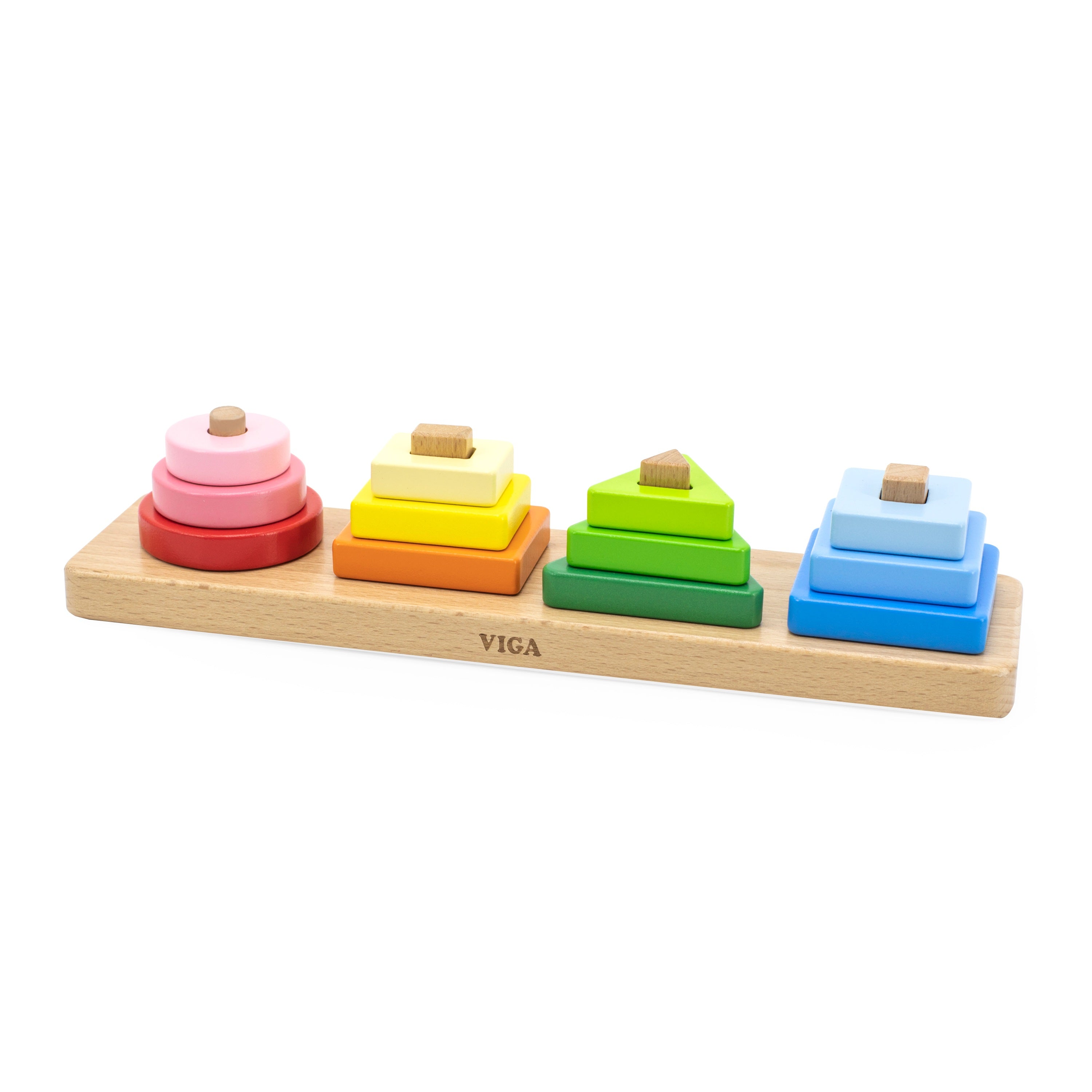 VIGA Wooden Geometric Size Stacker | Montessori Shape and Size Sorting Toy for Kids Age 18 Months+