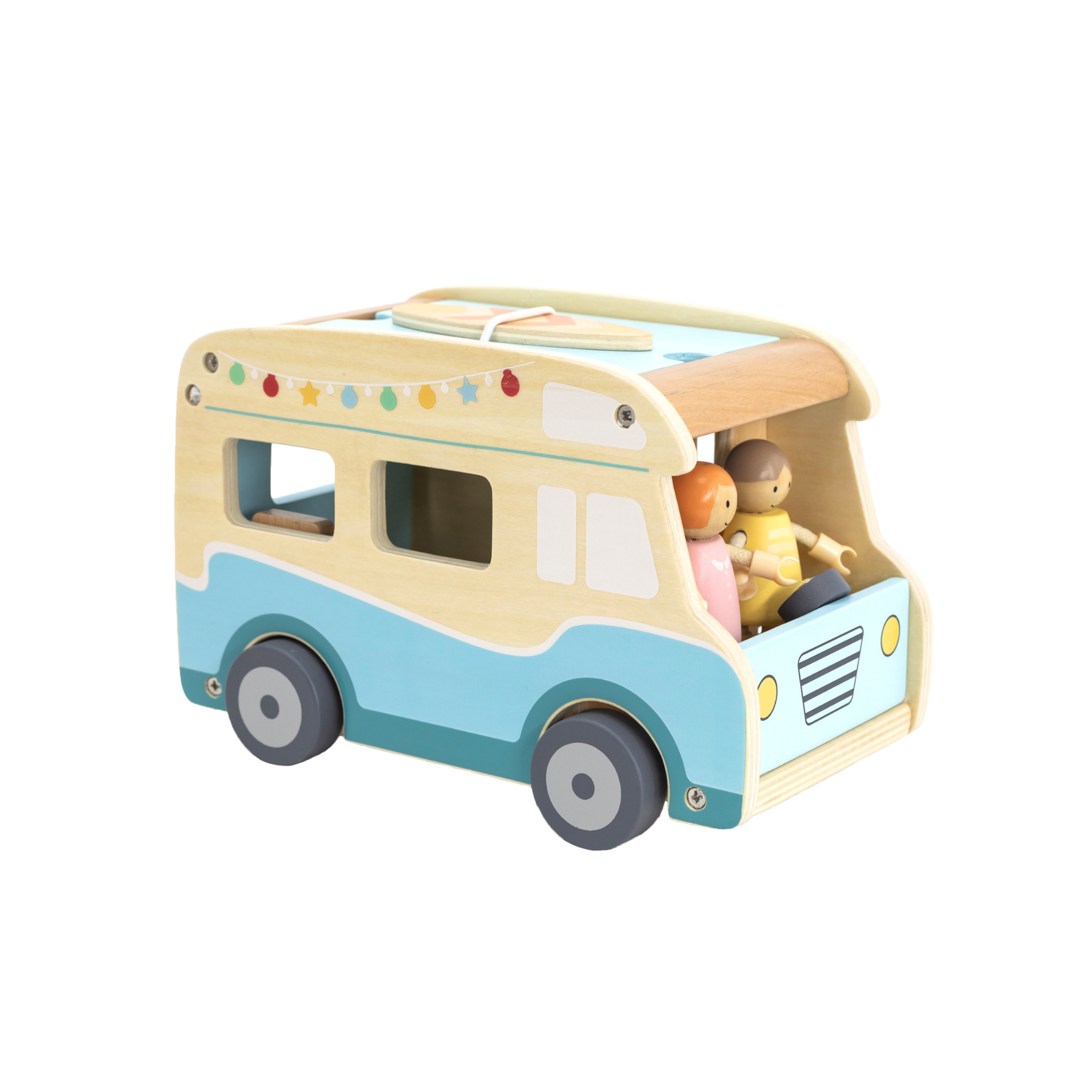 Viga Wooden Camper Van Playset, 12-Piece Montessori-Inspired Beach-Themed Vehicle Toy, Non-Toxic and Eco-Friendly, Encourages Imaginative Role Play and Fine Motor Skills, Suitable for Boys & Girls Ages 3+
