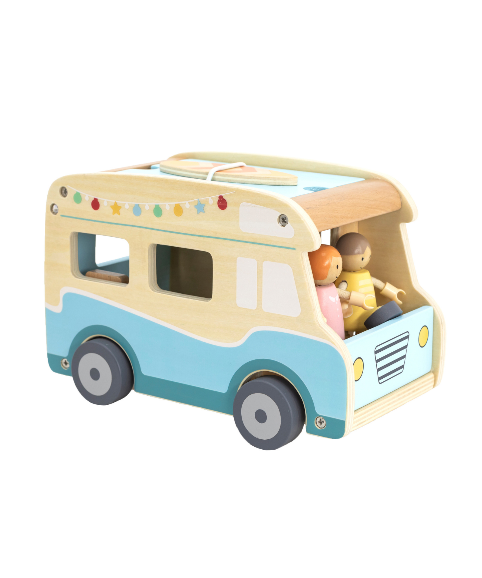 Viga Wooden Camper Van Playset, 12-Piece Montessori-Inspired Beach-Themed Vehicle Toy, Non-Toxic and Eco-Friendly, Encourages Imaginative Role Play and Fine Motor Skills, Suitable for Boys & Girls Ages 3+