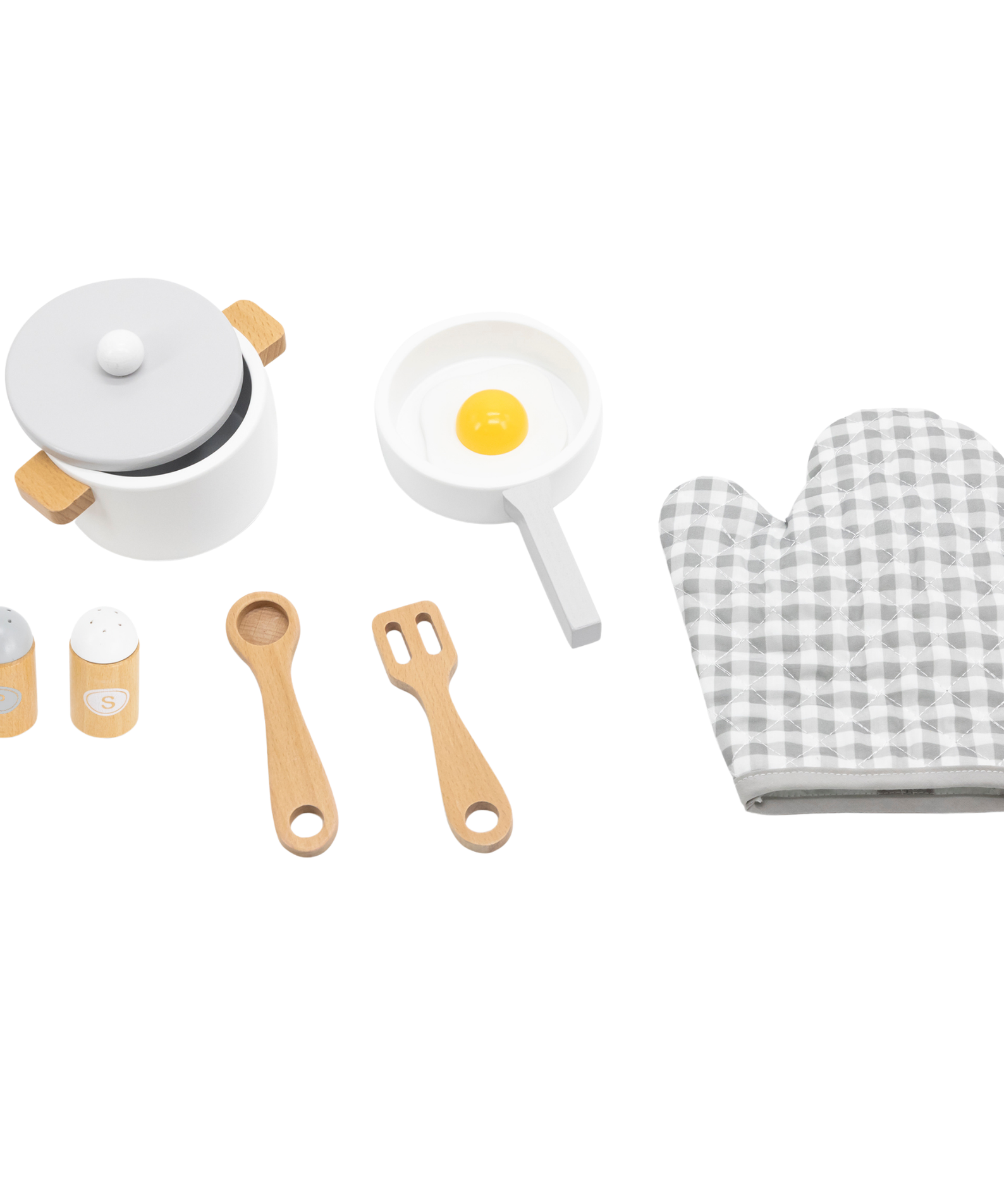 VIGA Wooden Cooking Tool Set - Grey for Kids Ages 3 and Up  Roleplay Kitchen Accessories for Early Learning and Creative Play