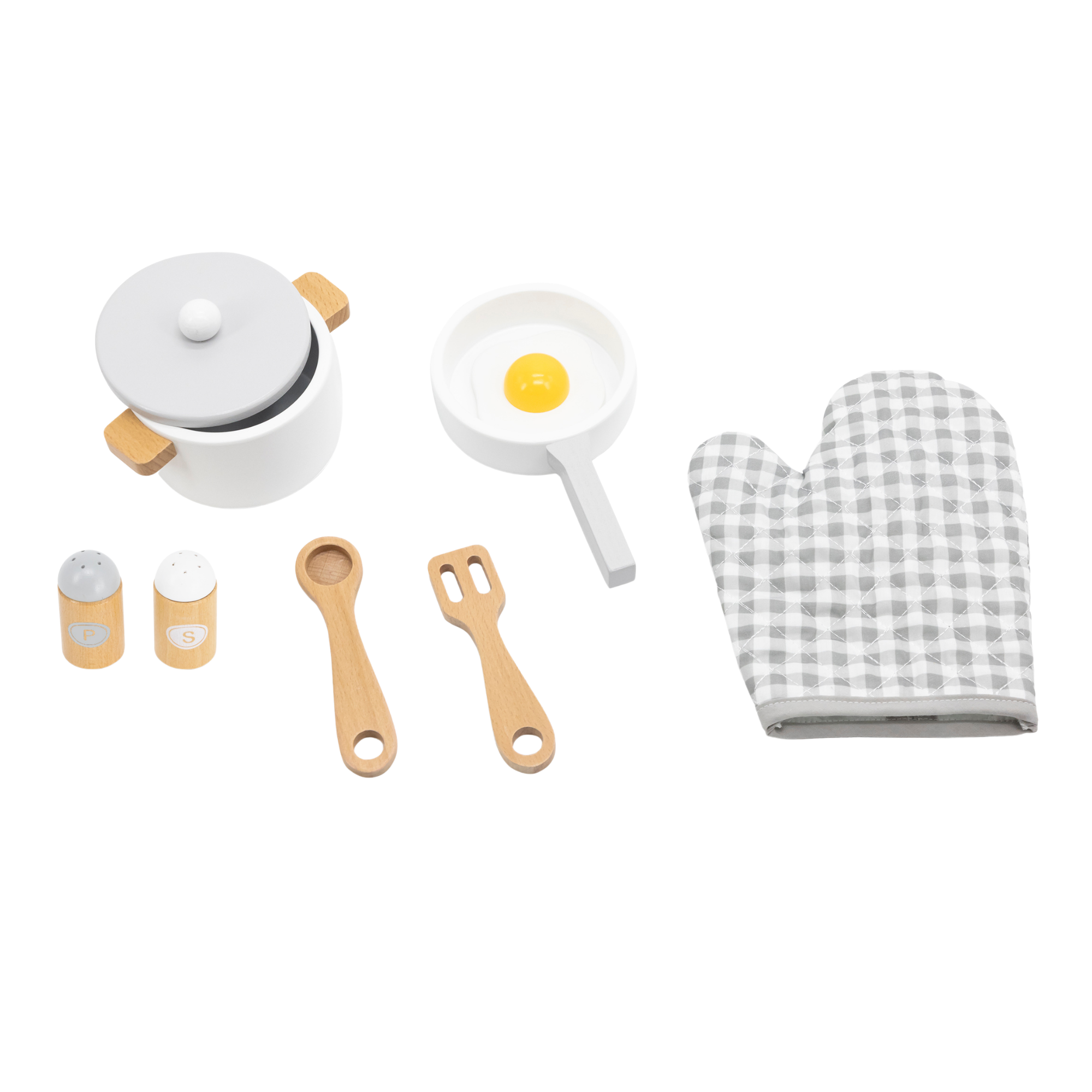 VIGA Wooden Cooking Tool Set - Grey for Kids Ages 3 and Up  Roleplay Kitchen Accessories for Early Learning and Creative Play