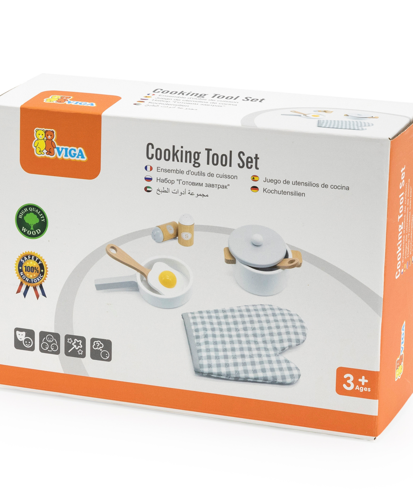 VIGA Wooden Cooking Tool Set - Grey for Kids Ages 3 and Up  Roleplay Kitchen Accessories for Early Learning and Creative Play