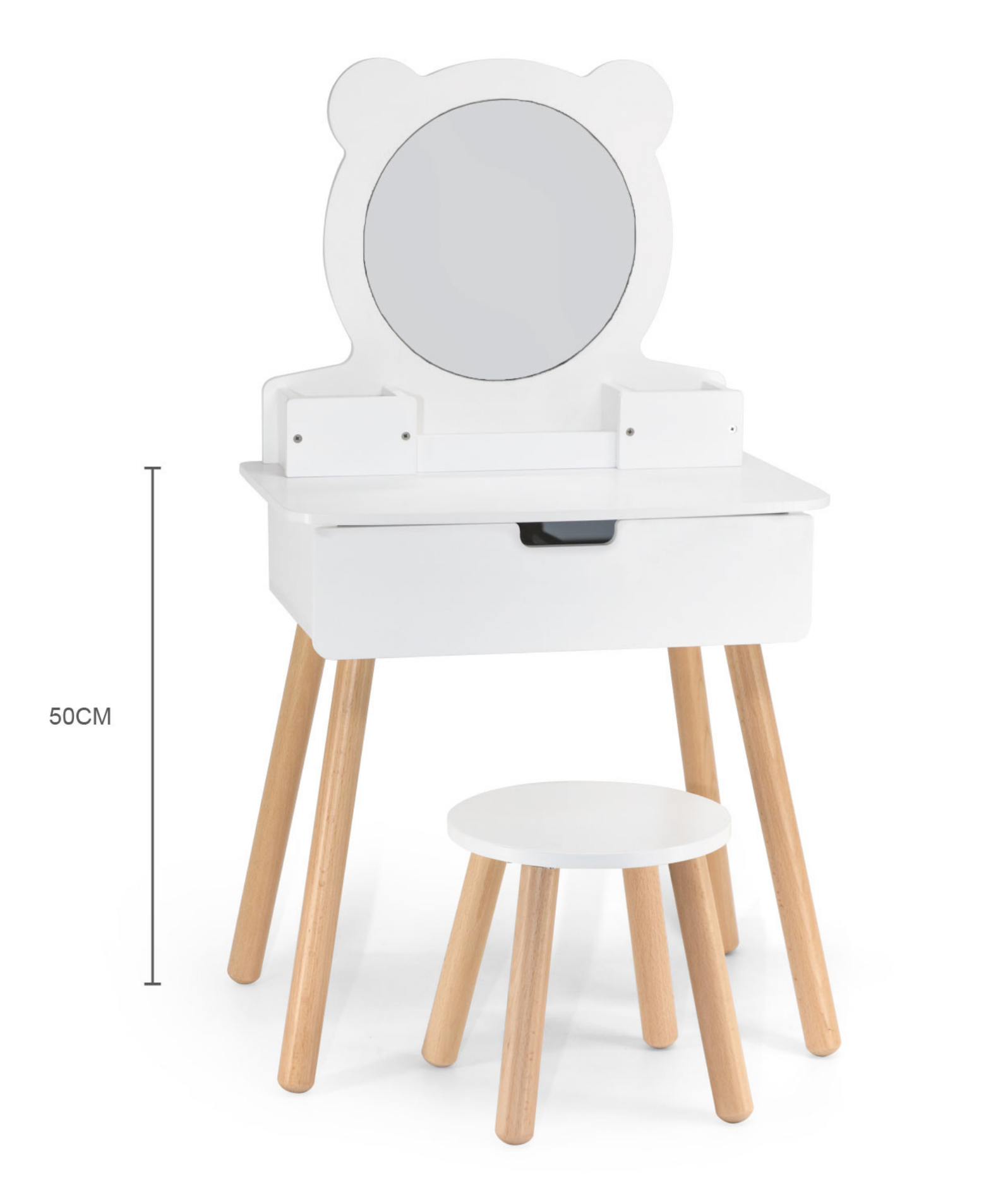 VIGA Wooden Dressing Table for Kids Aged 3 and Up  Includes Chair, Mirror, and Storage Drawer  Pretend Play Vanity for Creative Roleplay