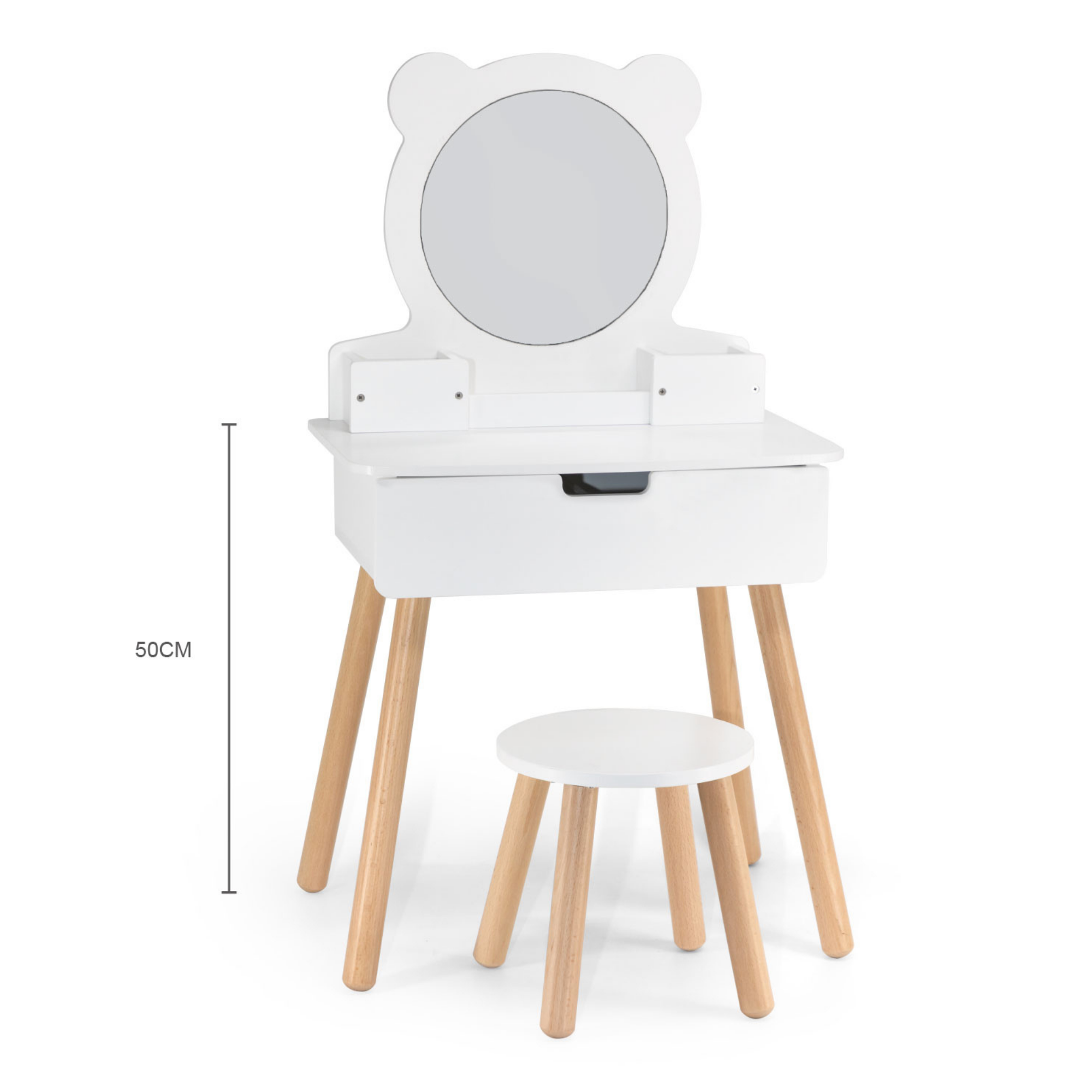 VIGA Wooden Dressing Table for Kids Aged 3 and Up  Includes Chair, Mirror, and Storage Drawer  Pretend Play Vanity for Creative Roleplay