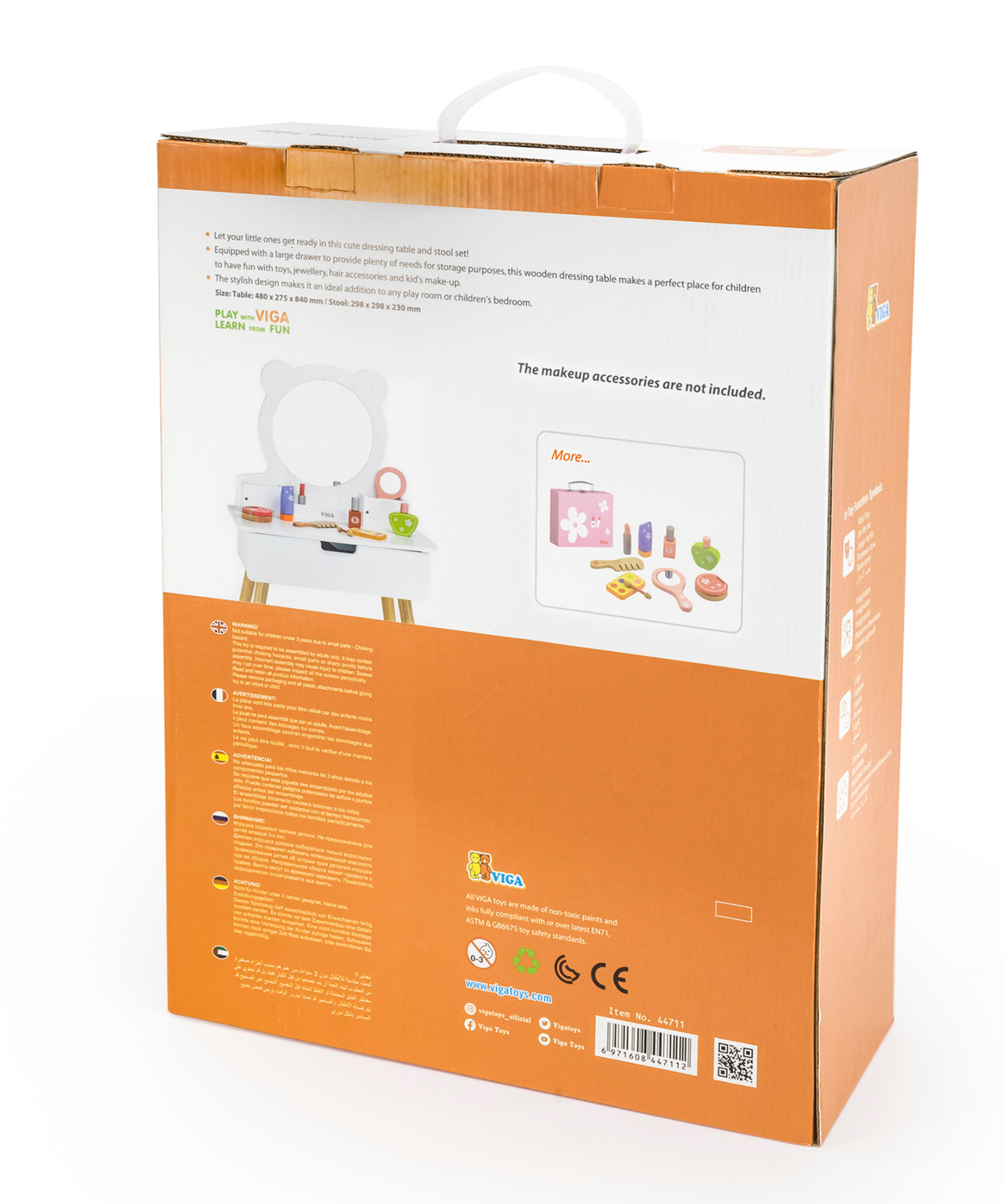 VIGA Wooden Dressing Table for Kids Aged 3 and Up  Includes Chair, Mirror, and Storage Drawer  Pretend Play Vanity for Creative Roleplay