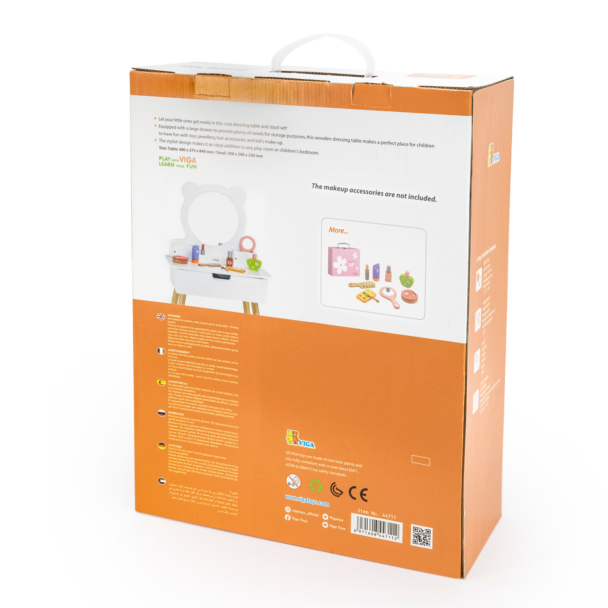 VIGA Wooden Dressing Table for Kids Aged 3 and Up  Includes Chair, Mirror, and Storage Drawer  Pretend Play Vanity for Creative Roleplay