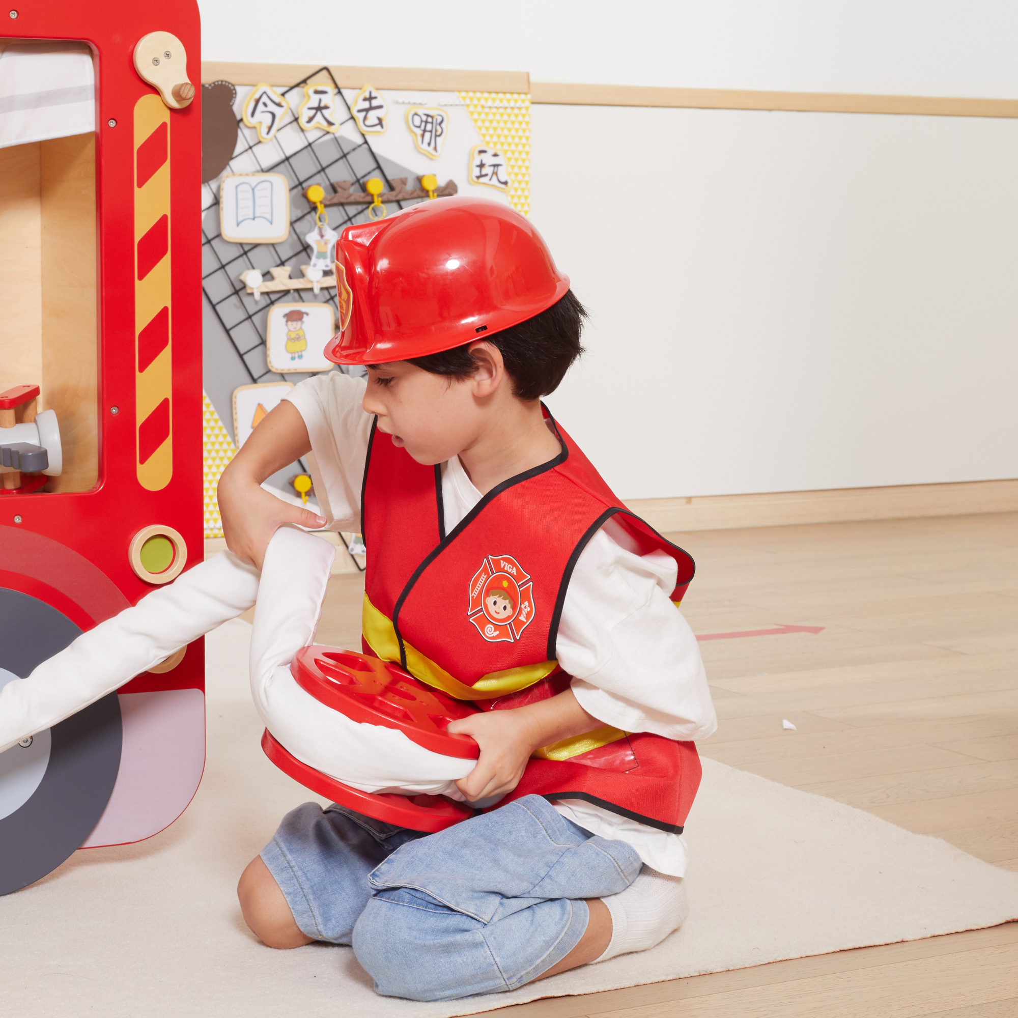 VIGA Firefighter Role Play Set for Kids Ages 3 and Up  8-Piece Costume and Accessory Set for Creative and Cooperative Play