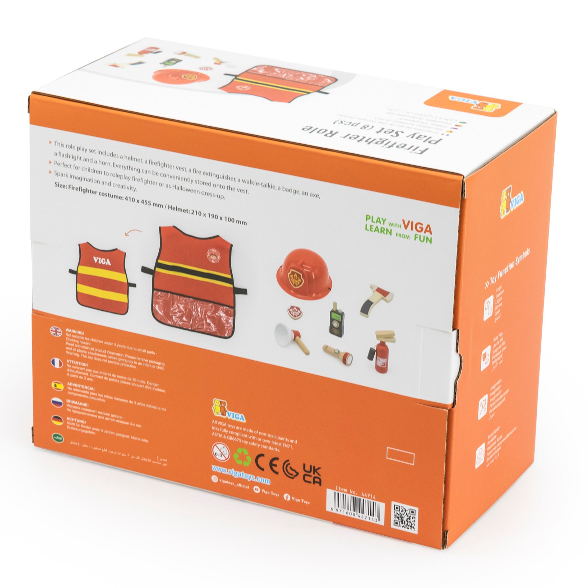 VIGA Firefighter Role Play Set for Kids Aged 3 and Up  8-Piece Pretend Play Costume with Helmet, Vest, Fire Extinguisher, Axe, and Accessories